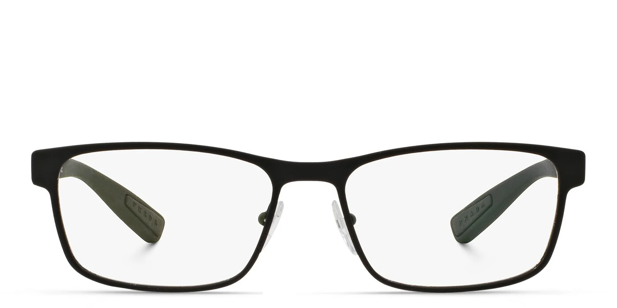 Shop Prada Linea Rossa Rectangle Eyeglasses in Black online.