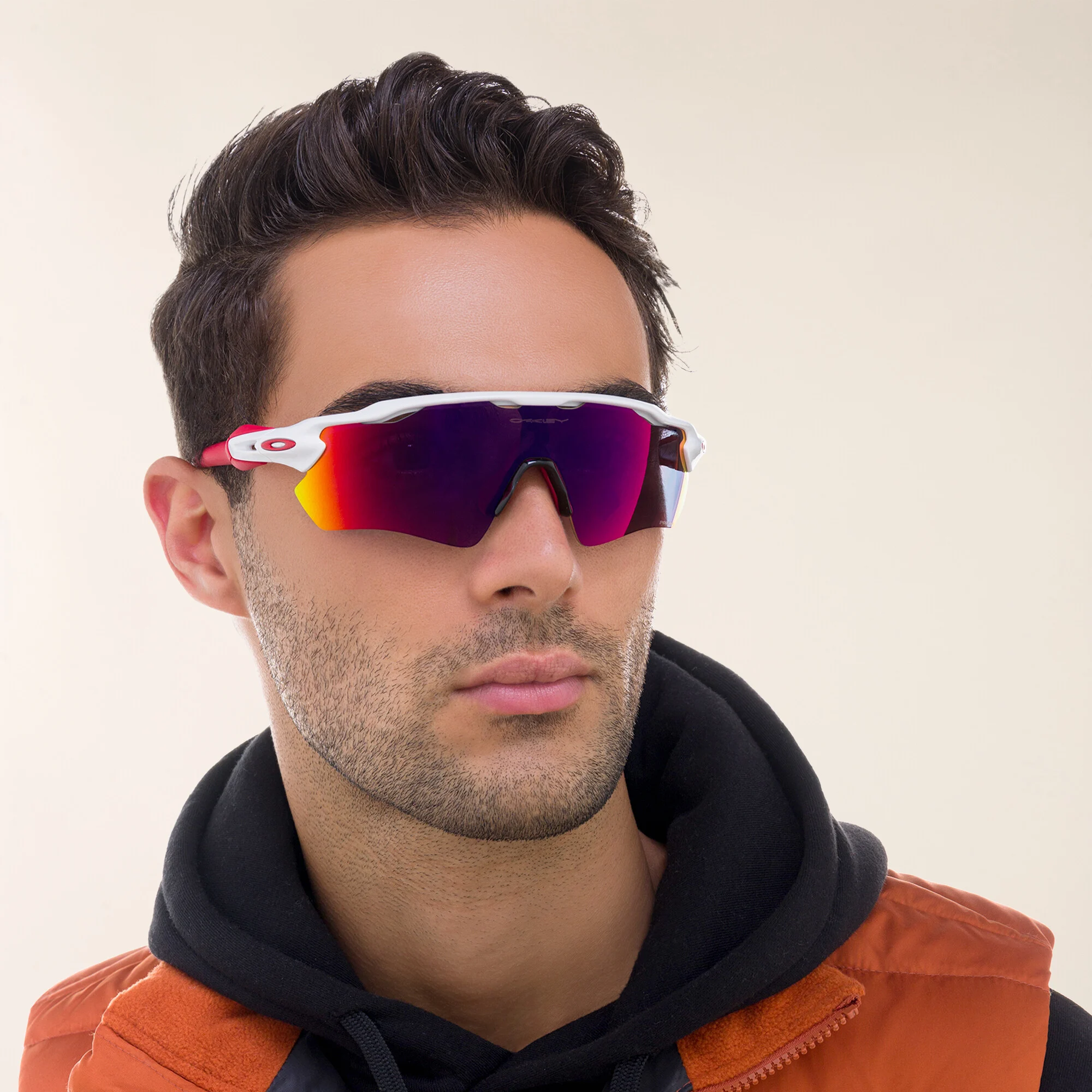 Shop Oakley Radar EV Path Half-Rim Mask Sunglasses in Polished White online.