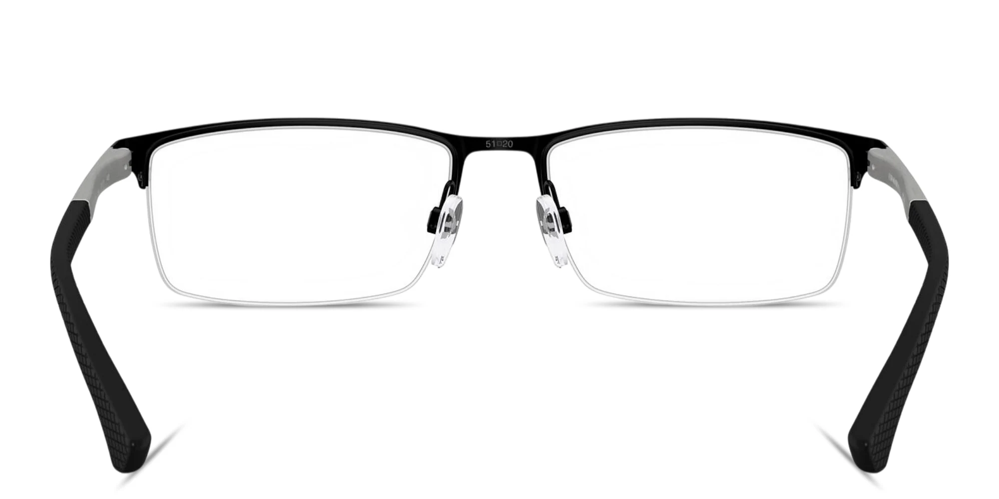 Shop Emporio Armani Modern Half-Rim Rectangle Eyeglasses in Matte Black online.