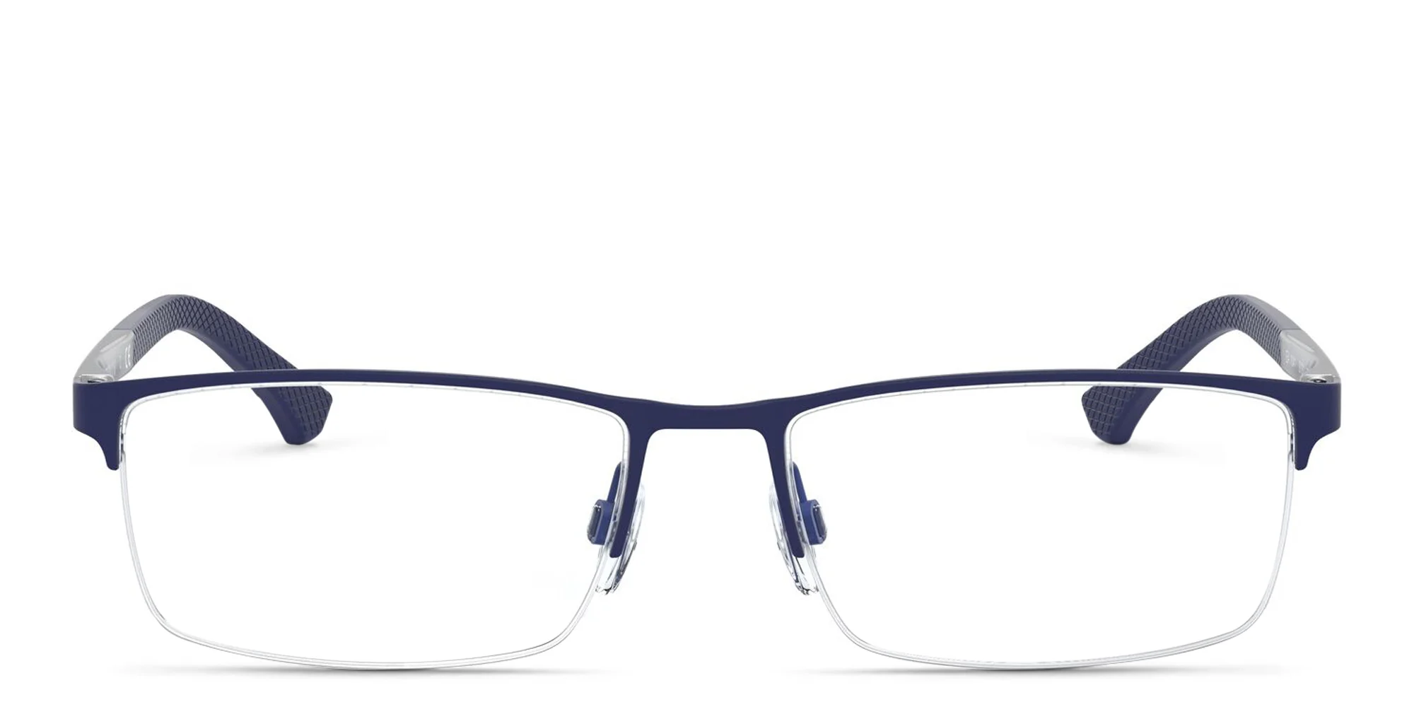 Shop Emporio Armani Half Rim Rectangle Eyeglasses in Rubber Blue online.
