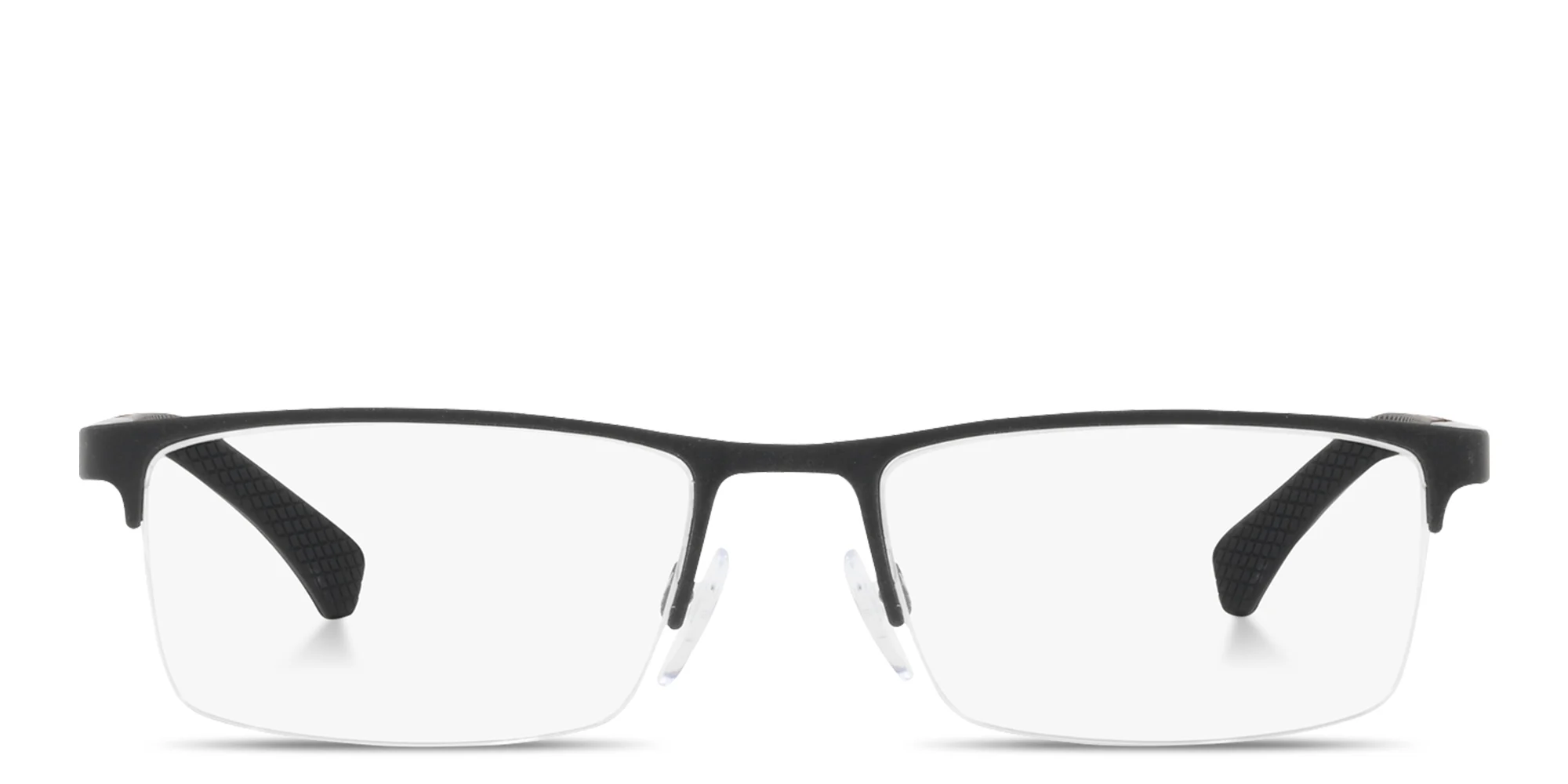Shop Emporio Armani Logo Signature Half-Rim Rectangle Eyeglasses in Black online.