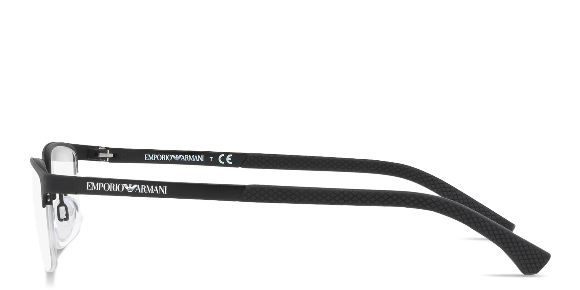 Shop Emporio Armani Logo Signature Half-Rim Rectangle Eyeglasses in Black online.
