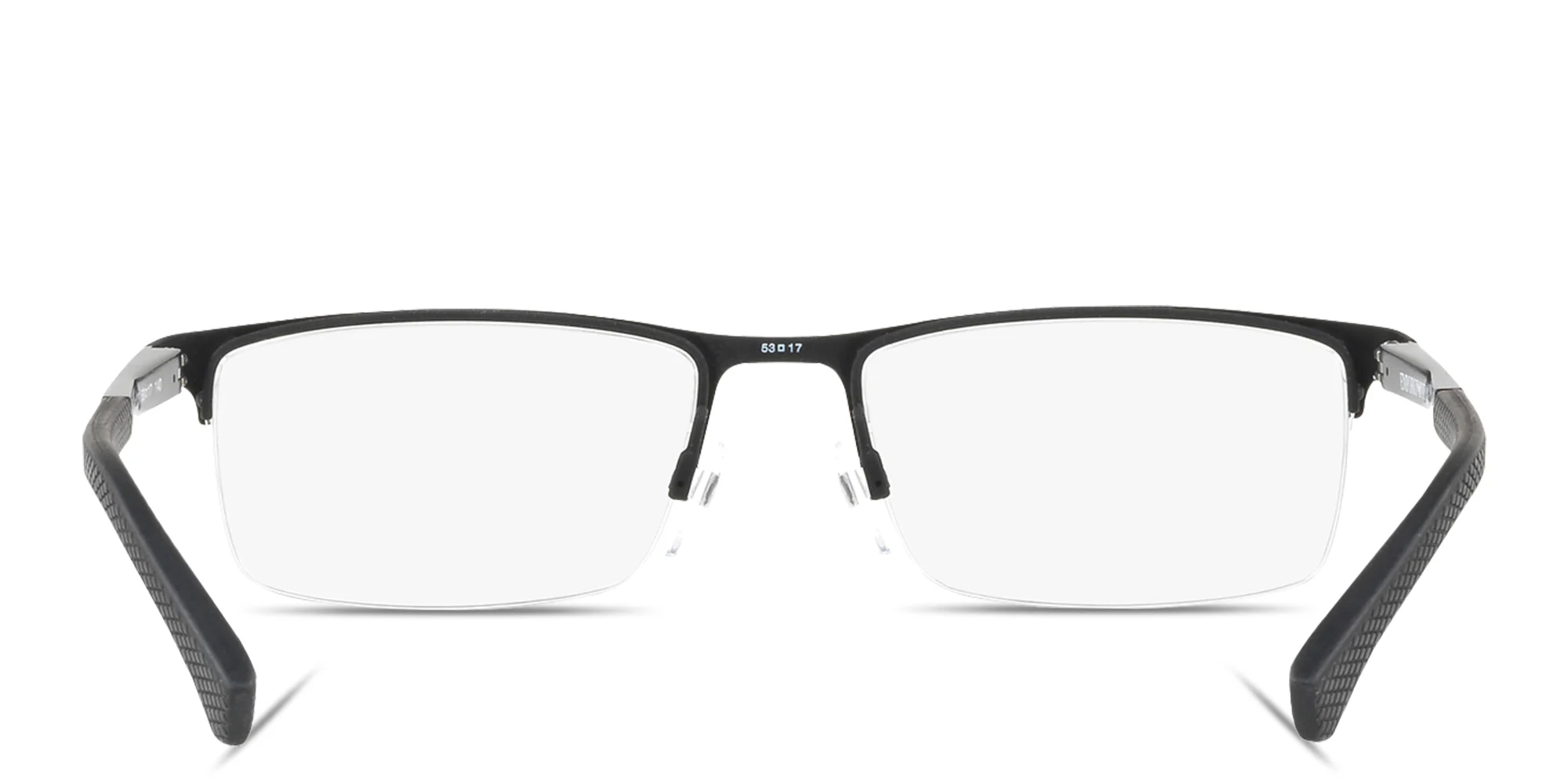 Shop Emporio Armani Logo Signature Half-Rim Rectangle Eyeglasses in Black online.
