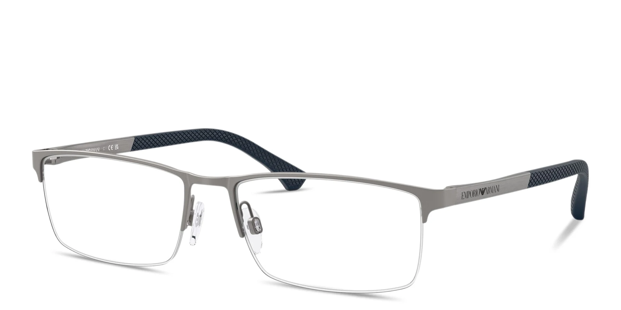 تسوق نظارات طبية بإطار نصفي مستطيل واسع بالشعار المنقوش امبوريو أرماني بلون Matte Gunmetal أونلاين.
