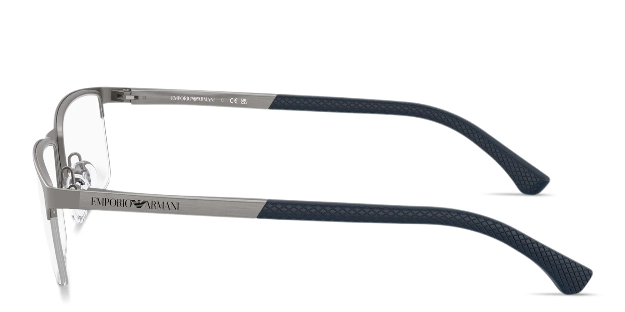 تسوق نظارات طبية بإطار نصفي مستطيل واسع بالشعار المنقوش امبوريو أرماني بلون Matte Gunmetal أونلاين.