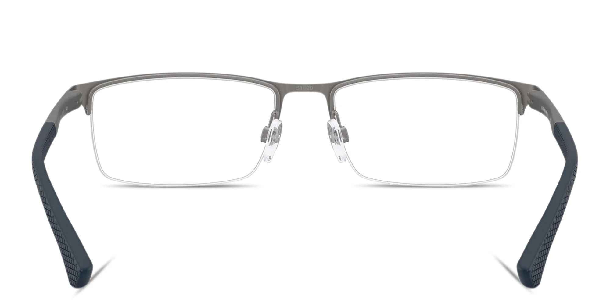Shop Emporio Armani Engraved Logo Half-Rim Wide Rectangle Eyeglasses in Matte Gunmetal online.