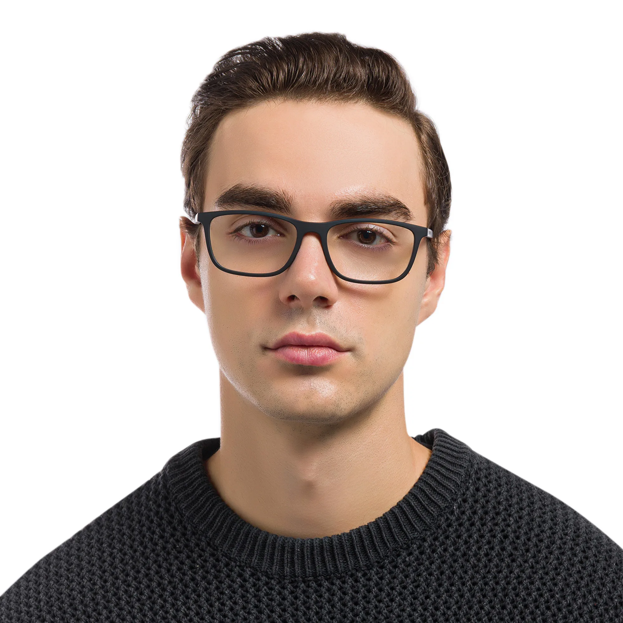 Shop Emporio Armani Rectangle Eyeglasses in Rubber Black online.