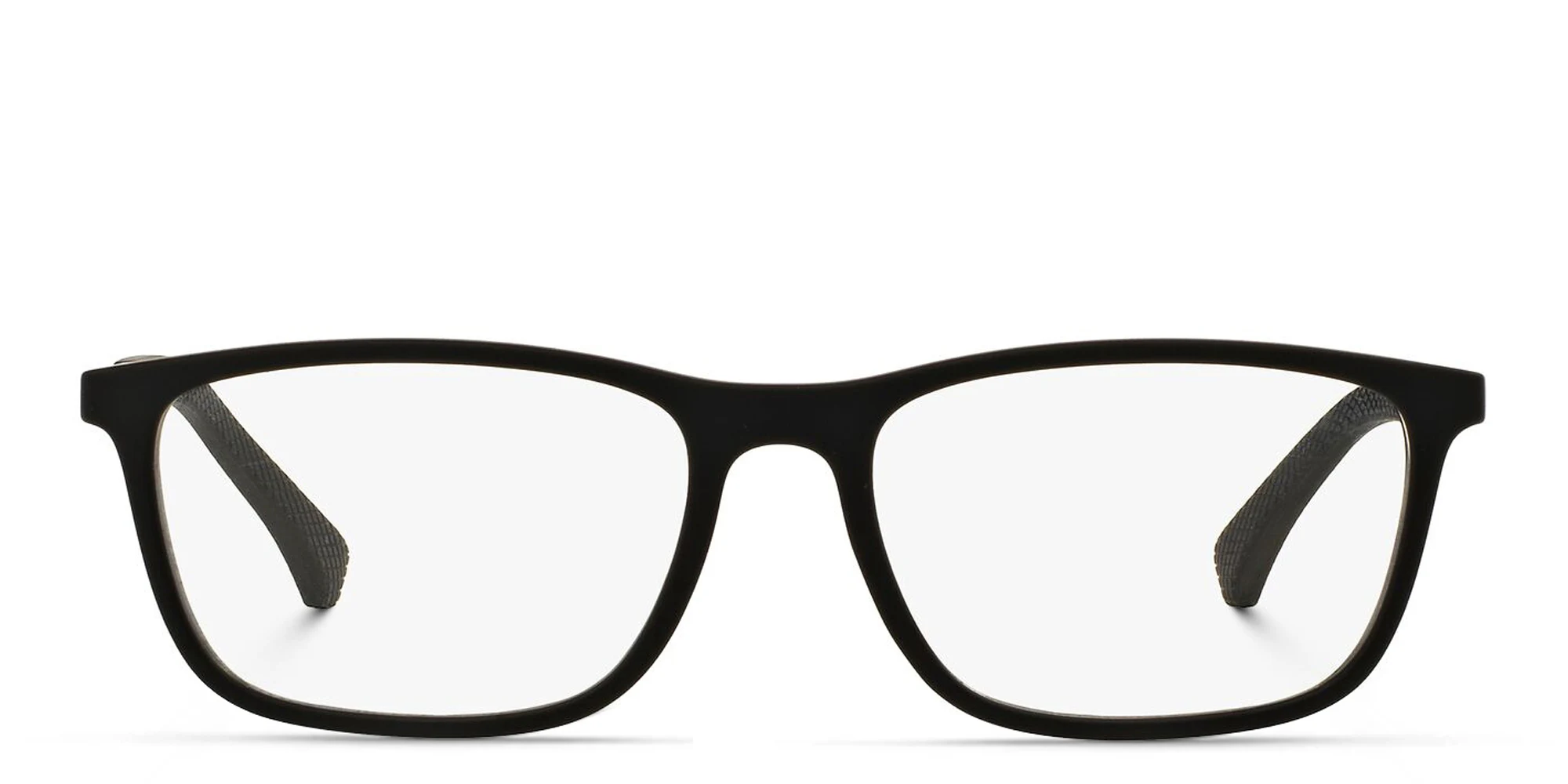 Shop Emporio Armani Rectangle Eyeglasses in Rubber Black online.