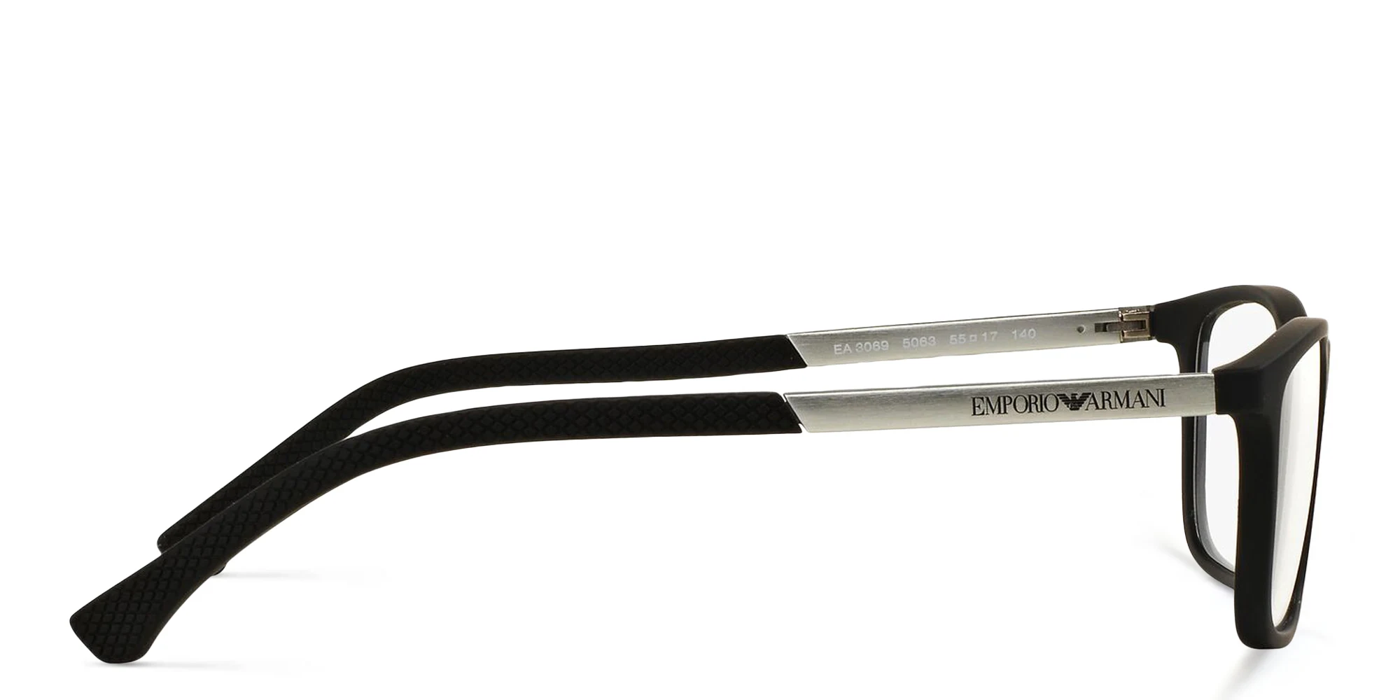 Shop Emporio Armani Rectangle Eyeglasses in Rubber Black online.