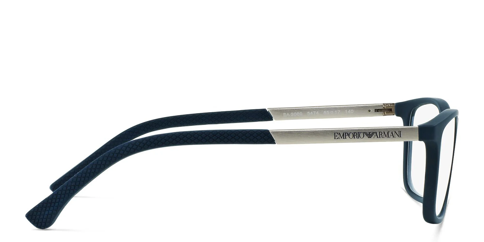 Shop Emporio Armani Rectangle Eyeglasses in Blue online.