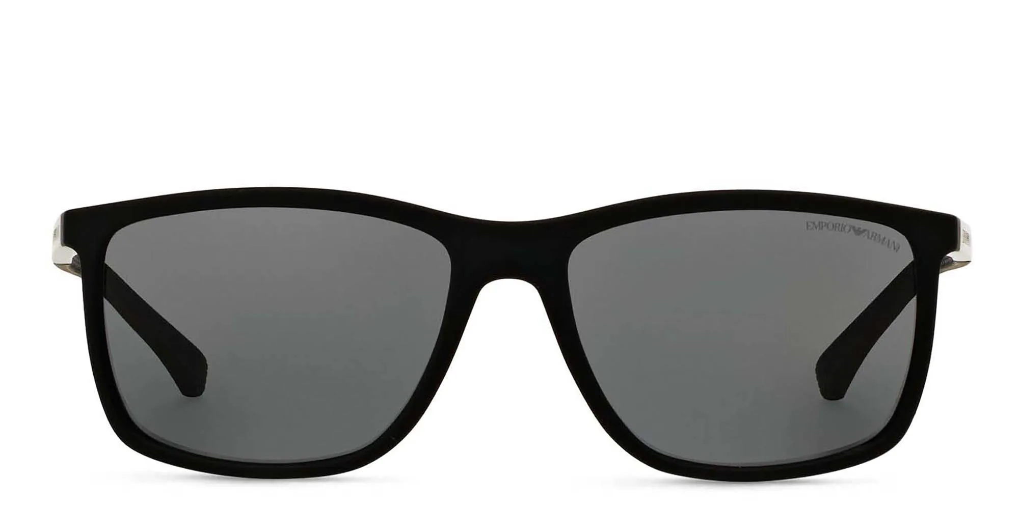 Shop Emporio Armani Rectangle Sunglasses in Rubber Black online.
