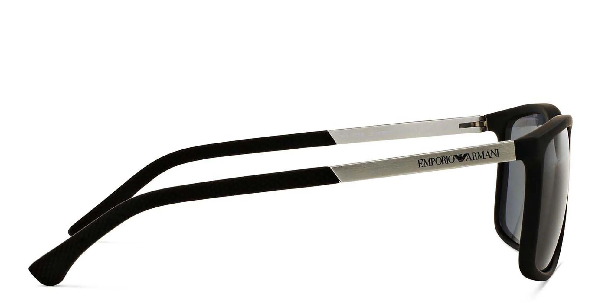 Shop Emporio Armani Rectangle Sunglasses in Rubber Black online.