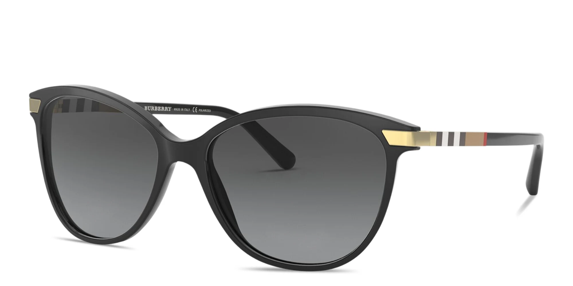Shop BURBERRY Vintage Check Cat-Eye Sunglasses in Black online.