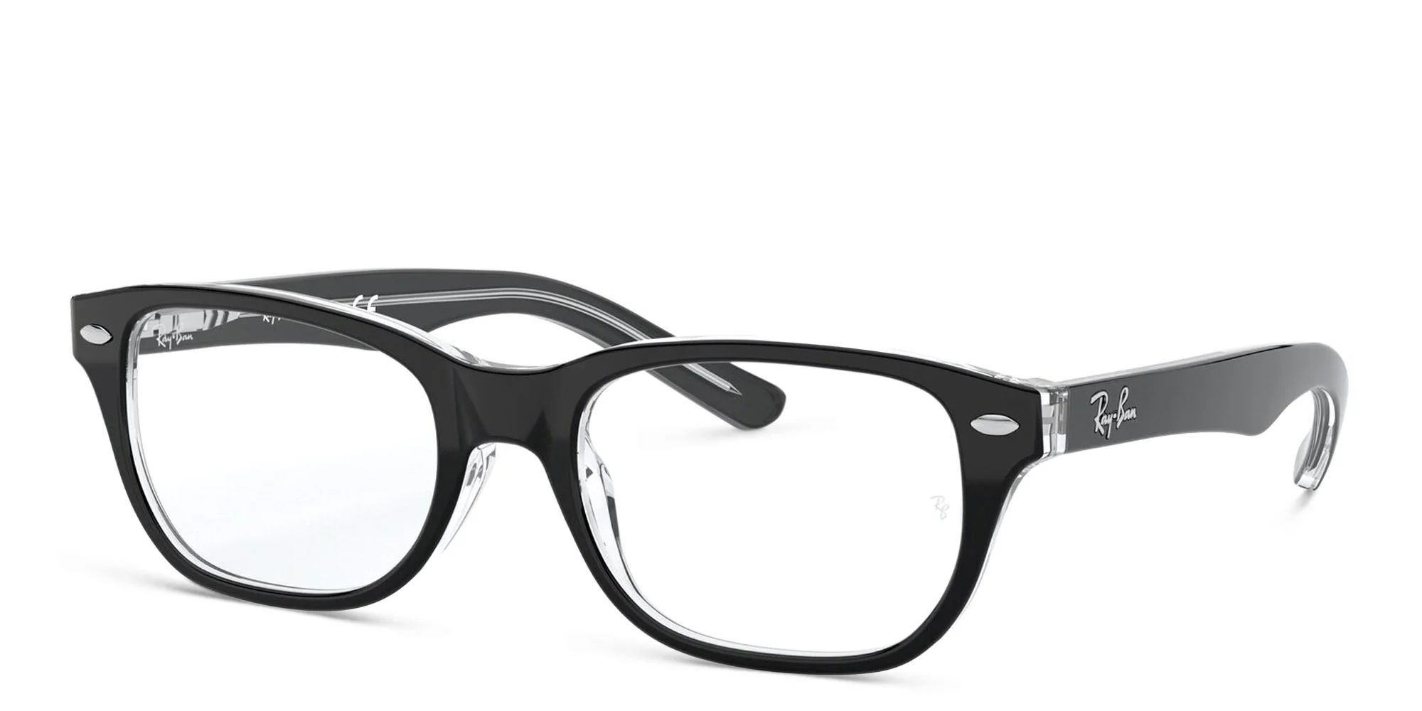 Shop Ray-Ban Junior Kids Rectangle Eyeglasses in Black On Transparent online.
