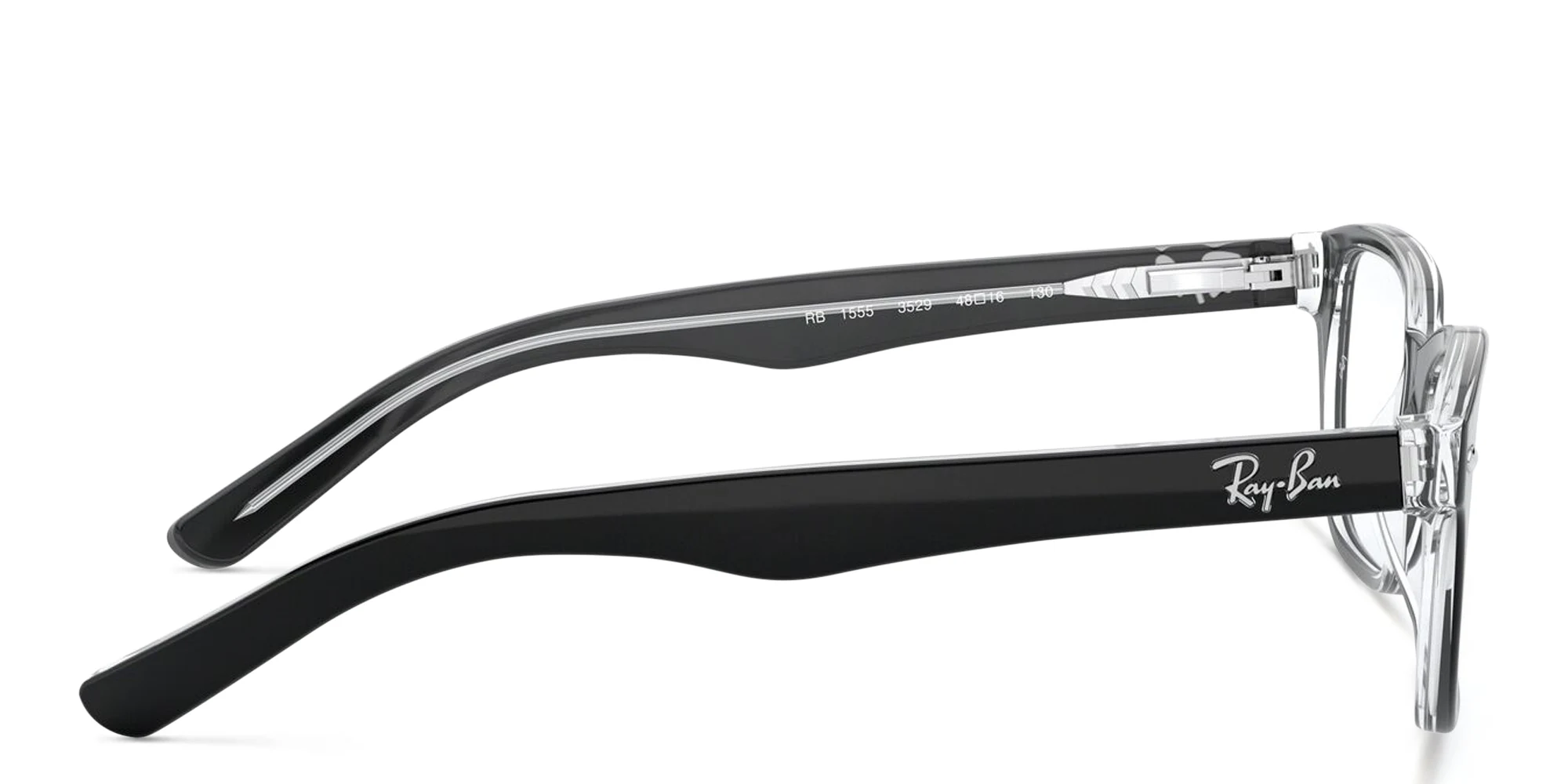 Shop Ray-Ban Junior Kids Rectangle Eyeglasses in Black On Transparent online.