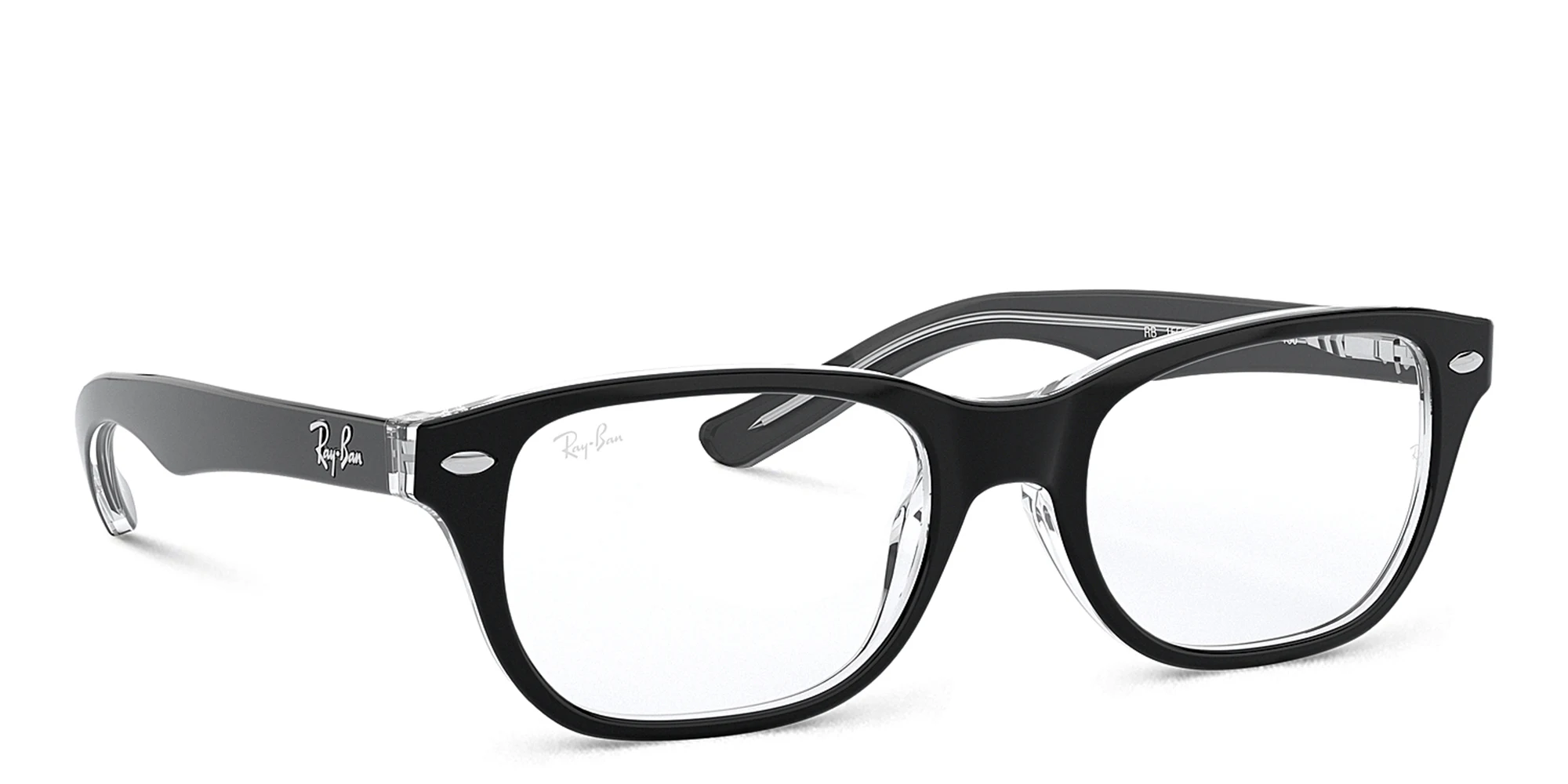 Shop Ray-Ban Junior Kids Rectangle Eyeglasses in Black On Transparent online.