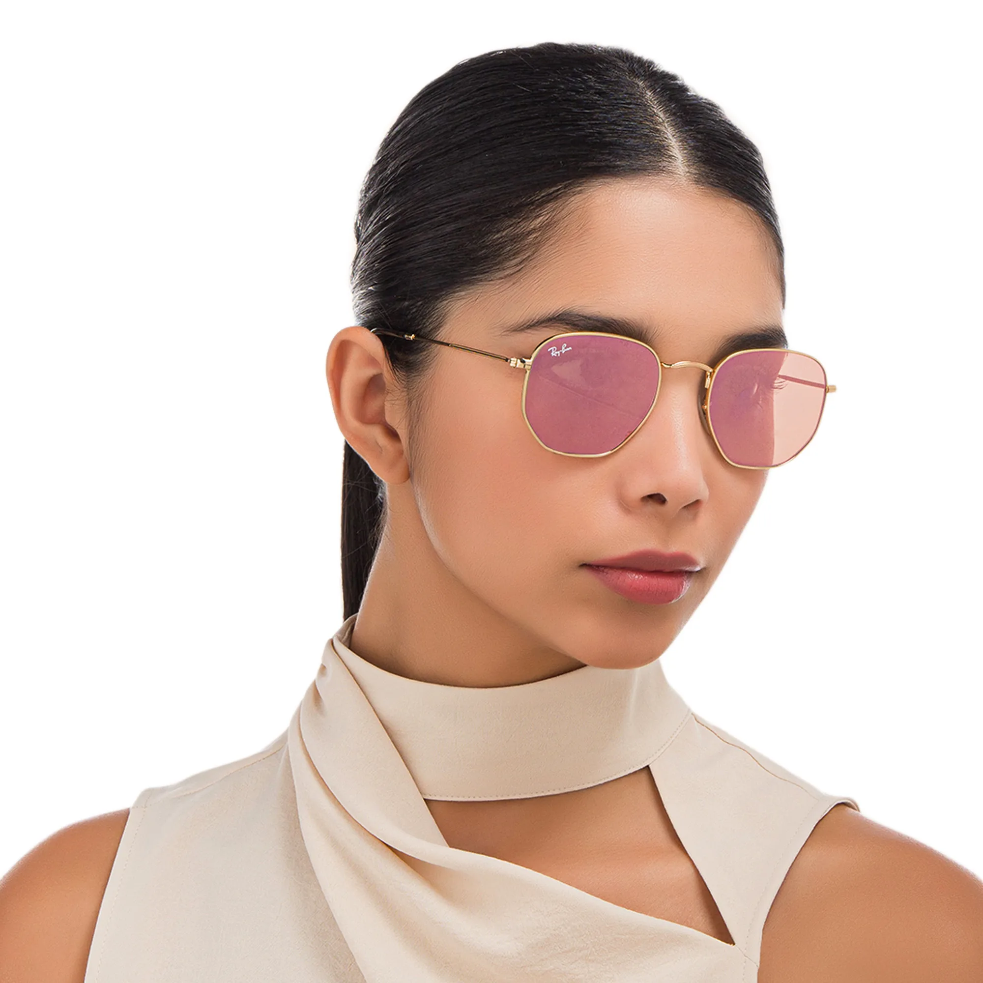 Shop Ray-Ban Hexagonal Unisex Sunglasses in Gold online.