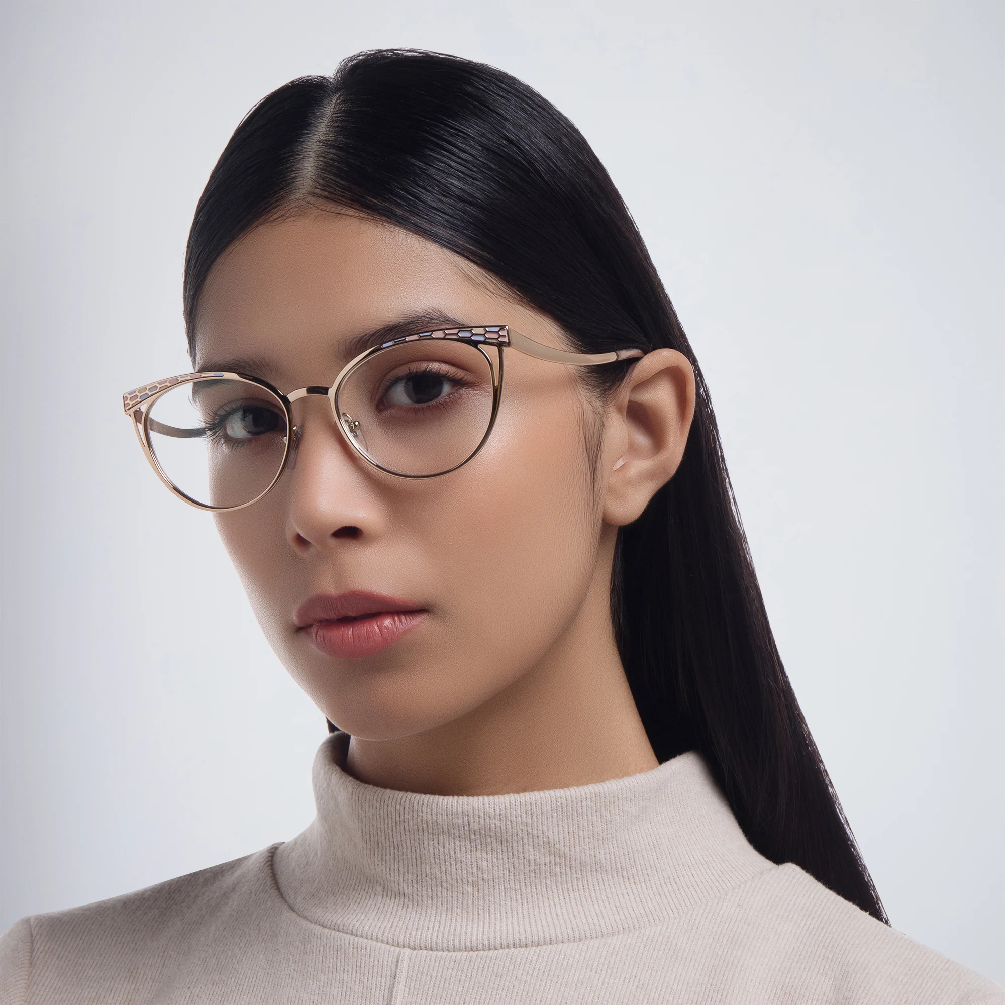 Shop BVLGARI Cat Eye Eyeglasses in Pink Gold online.