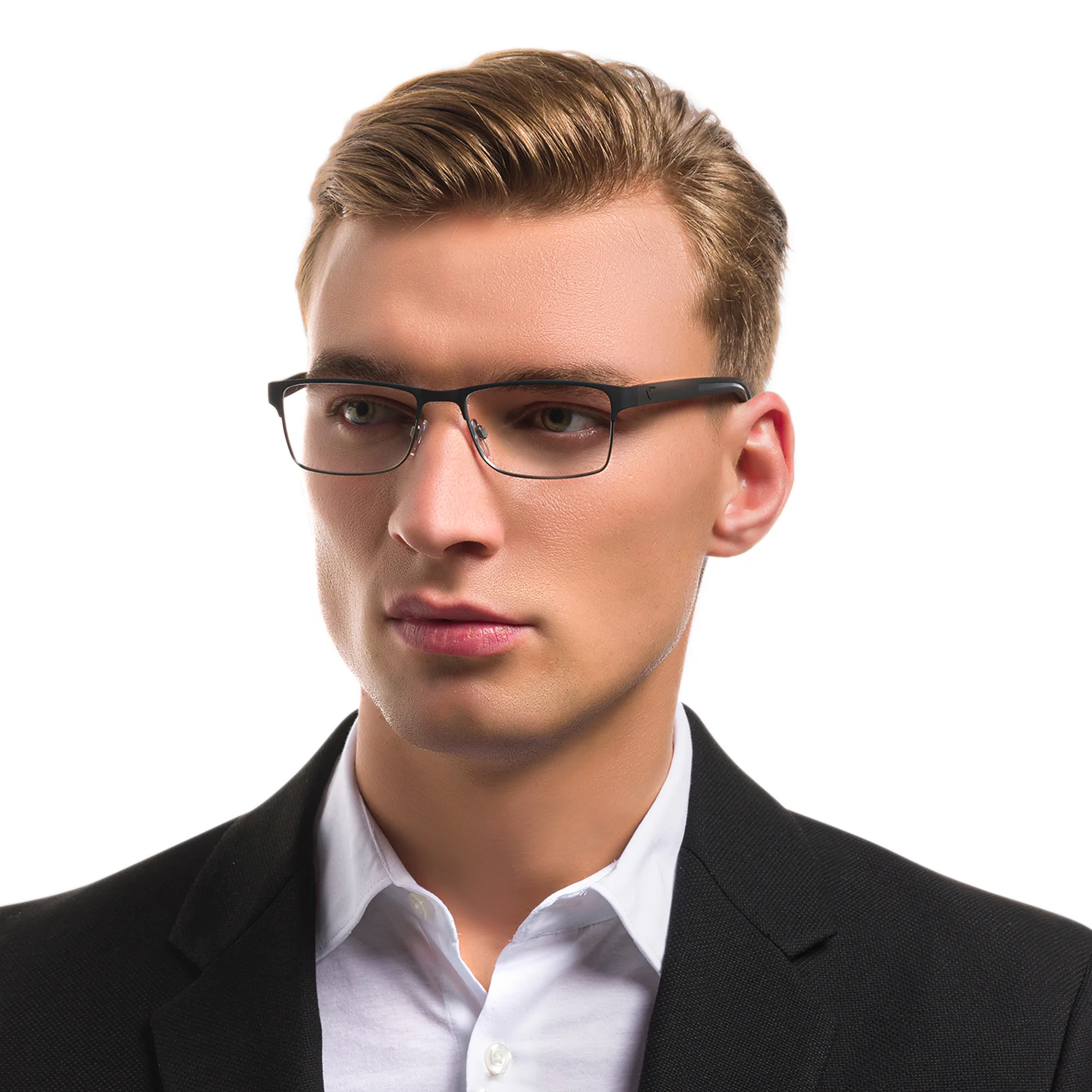 Shop Emporio Armani Rectangle Eyeglasses in Black online.