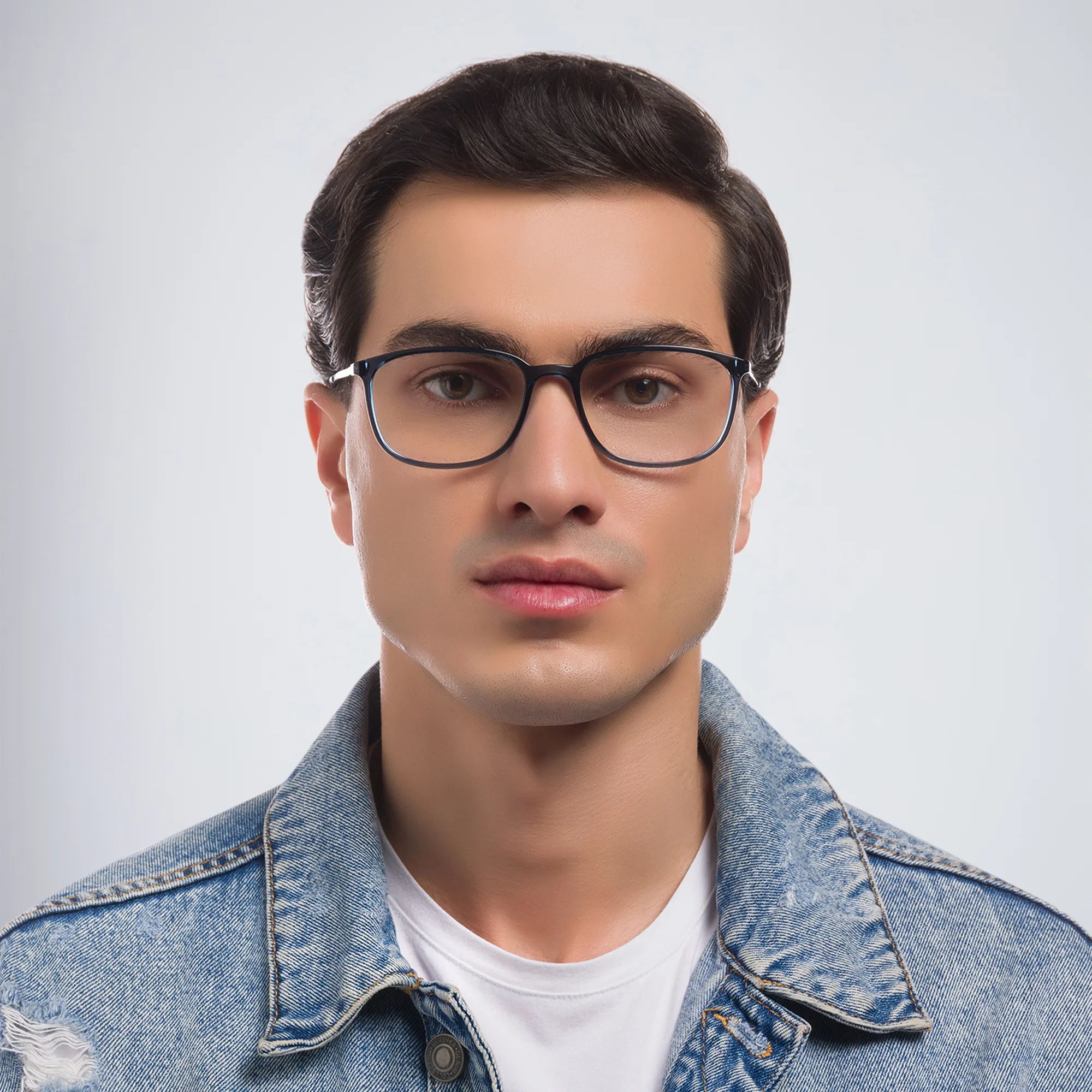 Shop Prada Linea Rossa Wide Rectangle Eyeglasses in Transparent Blue online.