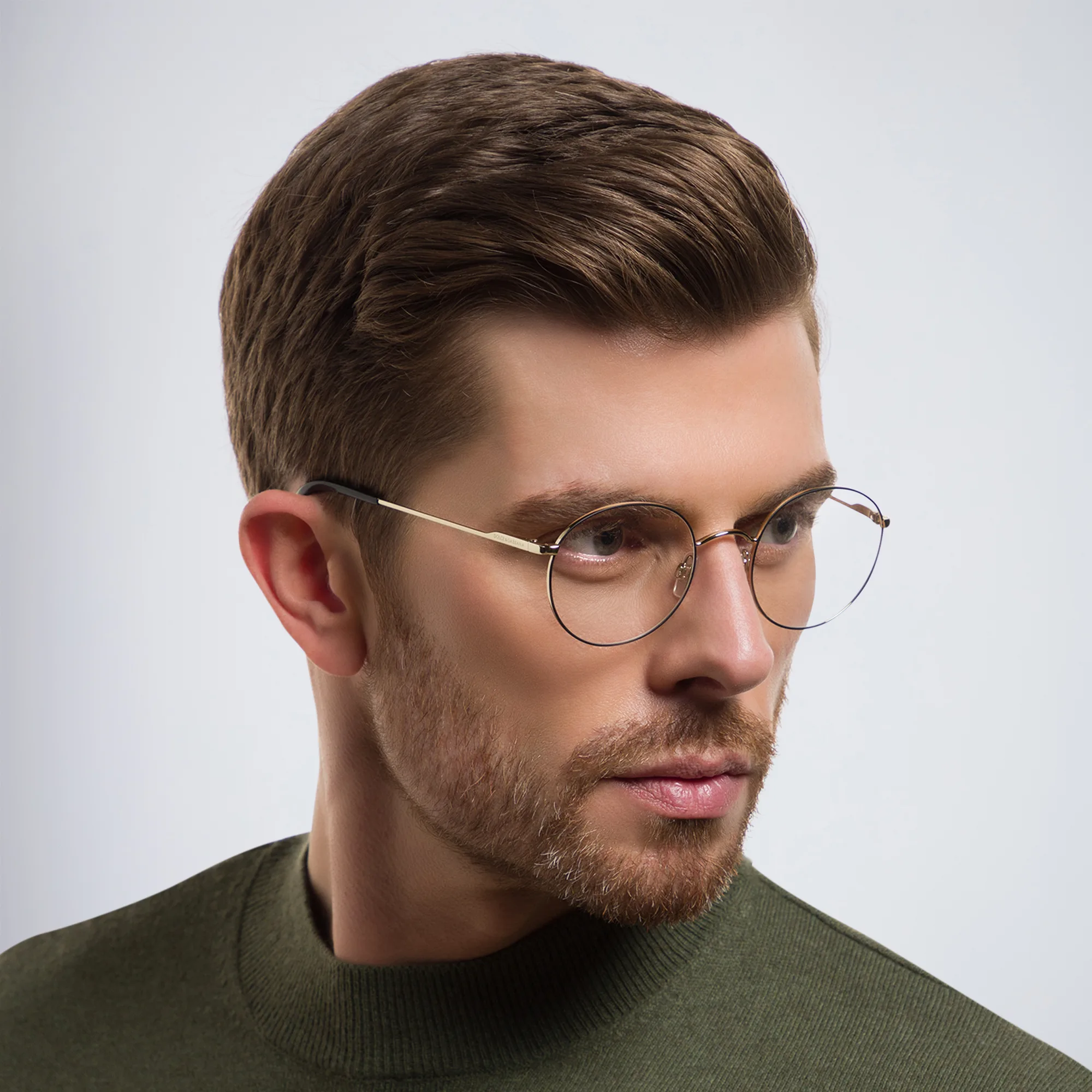 Shop Dolce & Gabbana Round Eyeglasses in Matte Black/Pale Gold online.