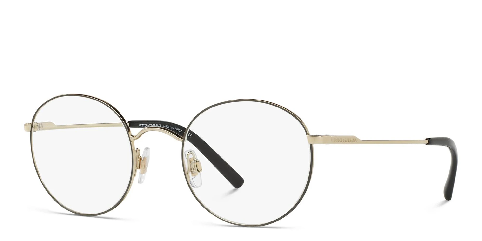 Shop Dolce & Gabbana Round Eyeglasses in Matte Black/Pale Gold online.