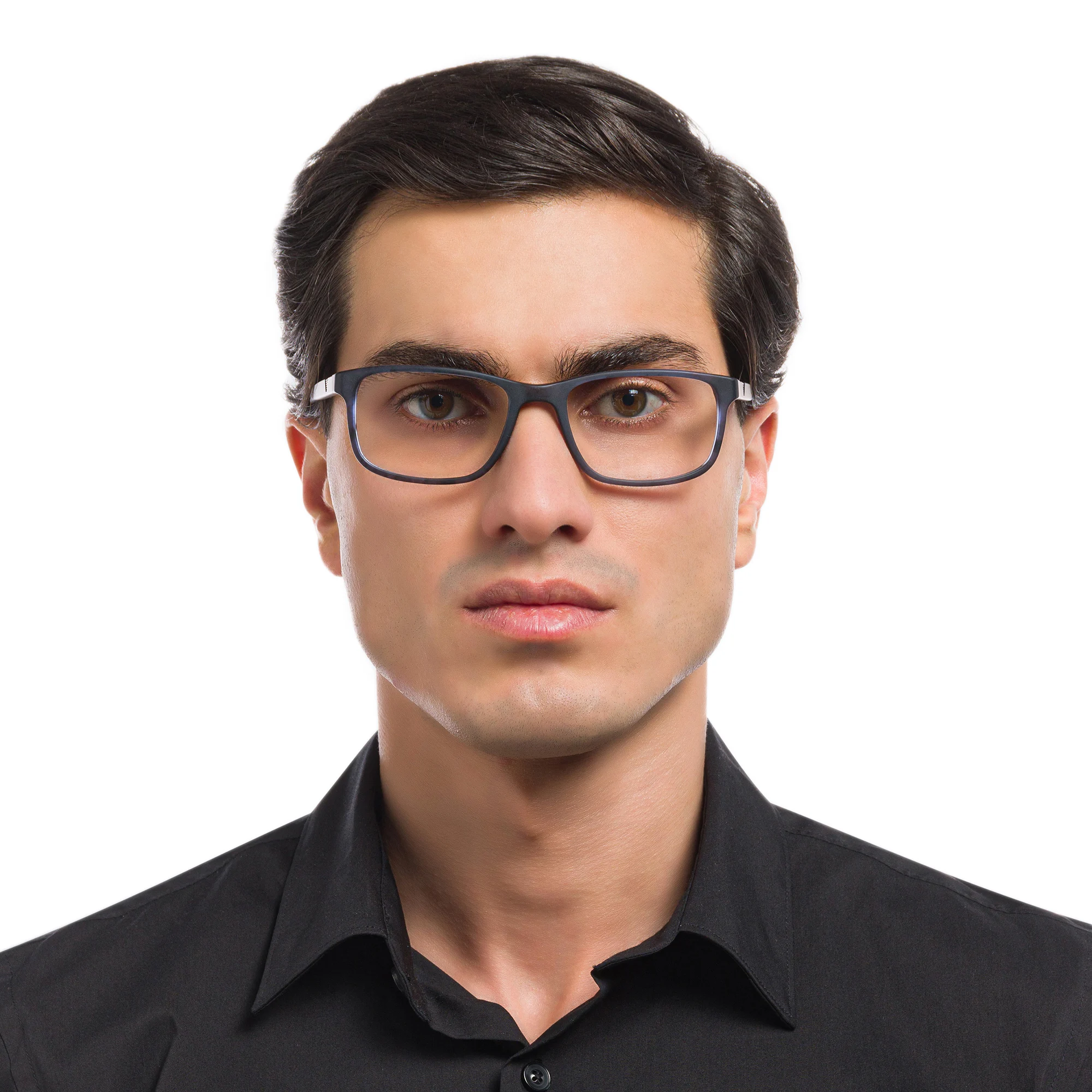 Shop Emporio Armani Rectangle Eyeglasses in Matte Striped Blue online.