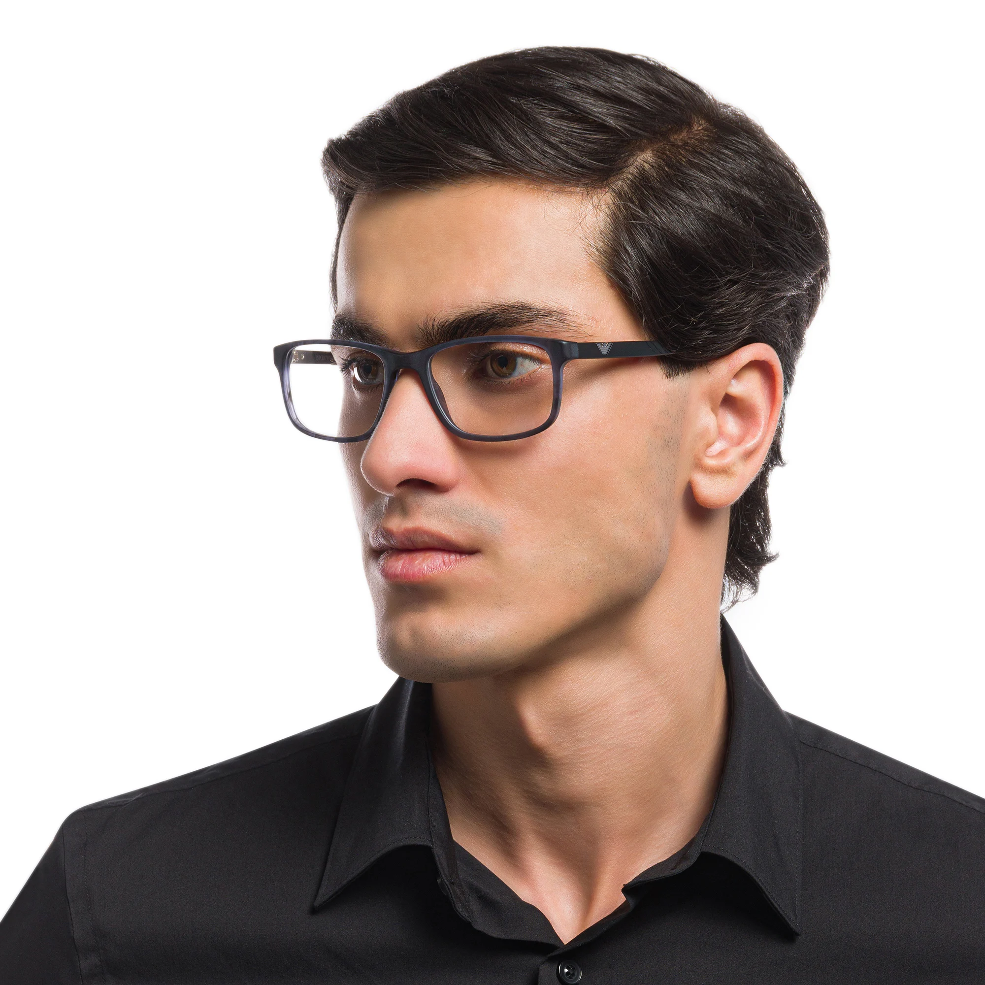 Shop Emporio Armani Rectangle Eyeglasses in Matte Striped Blue online.
