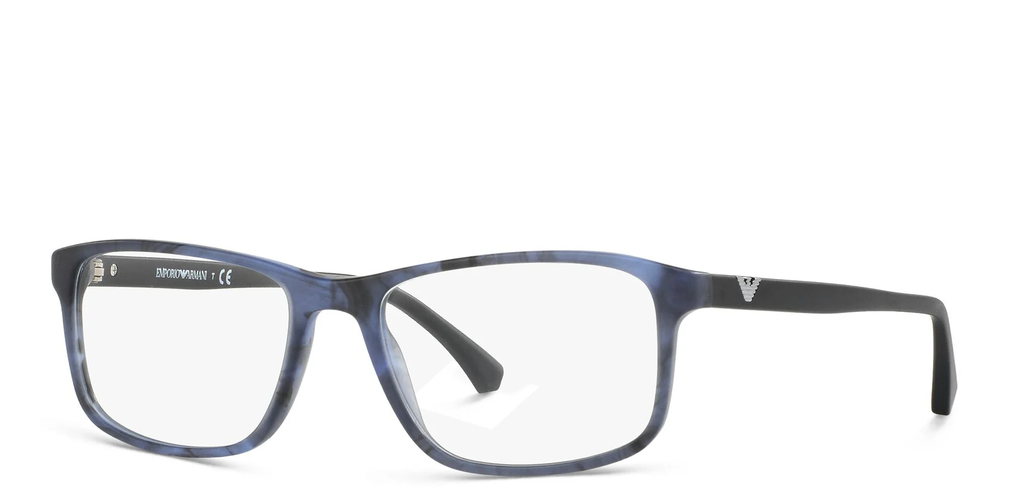 Shop Emporio Armani Rectangle Eyeglasses in Matte Striped Blue online.