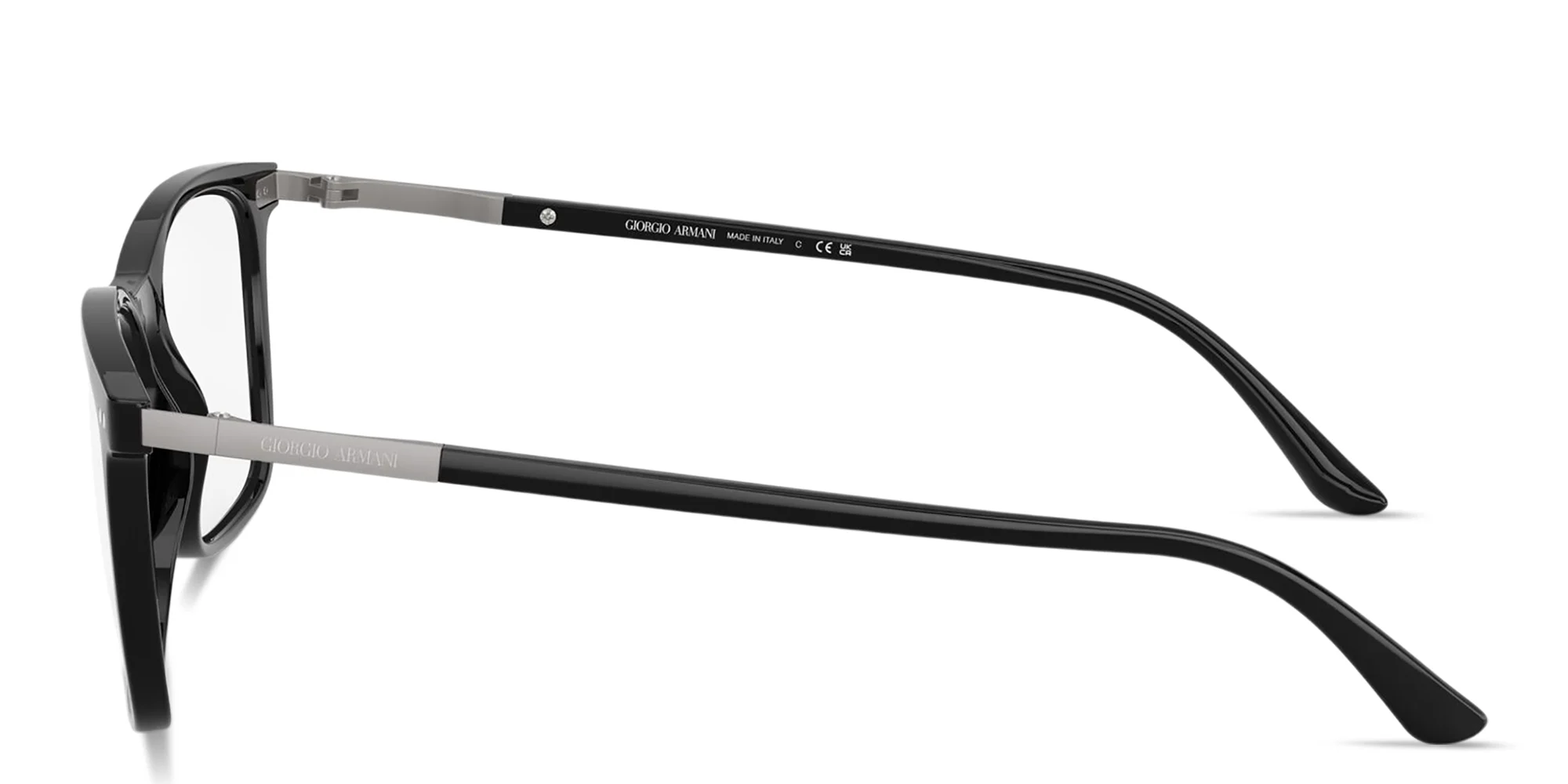 Shop GIORGIO ARMANI Engraved Logo Square Eyeglasses in Shiny Black online.