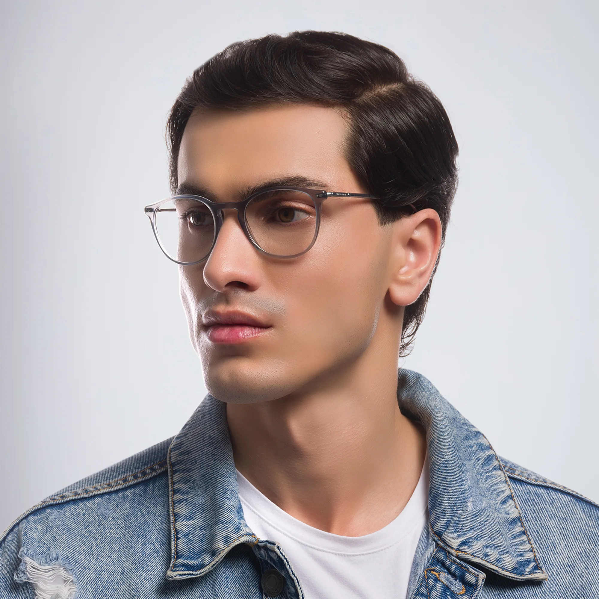 Shop GIORGIO ARMANI Panthos Eyeglasses in Opal Grey online.
