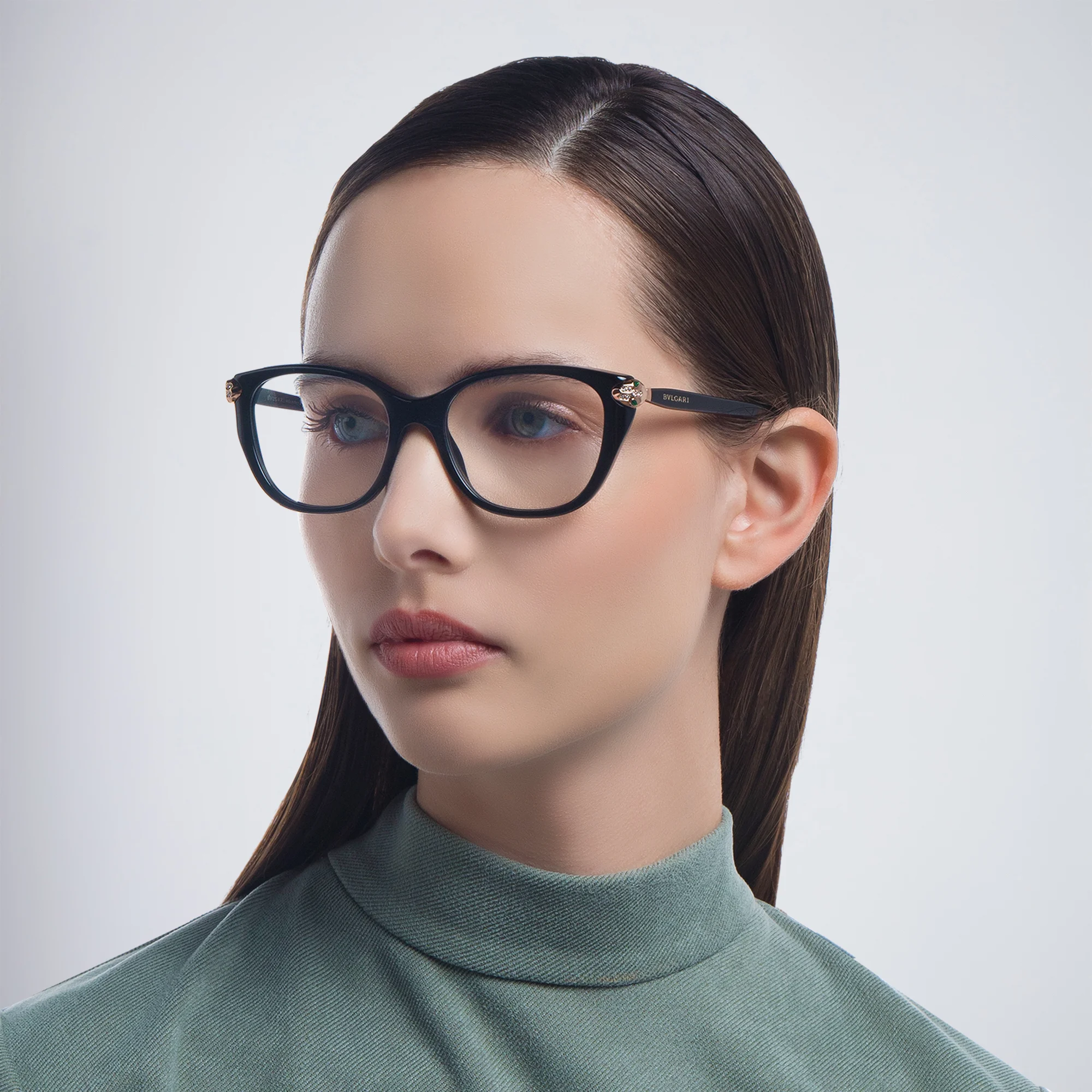 Shop BVLGARI Square Eyeglasses in Black online.