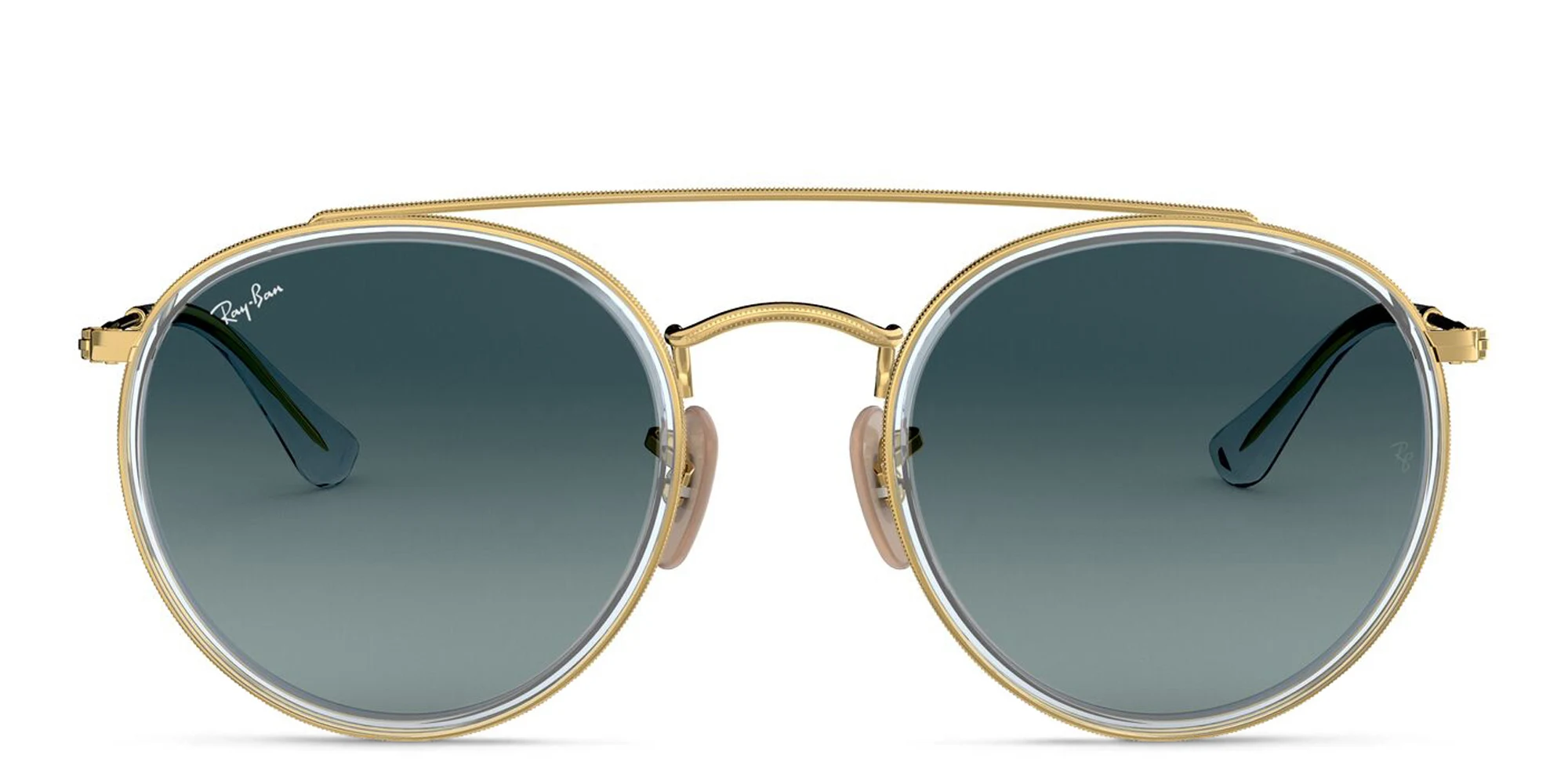 Shop Ray-Ban Round Double Bridge Sunglasses in Gold online.