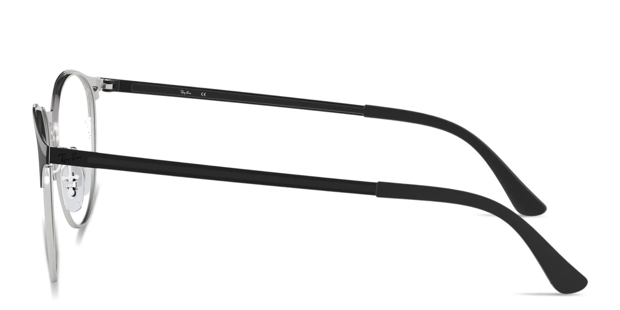 Shop Ray-Ban Engraved Logo Unisex Panthos Eyeglasses in Black & Silver online.