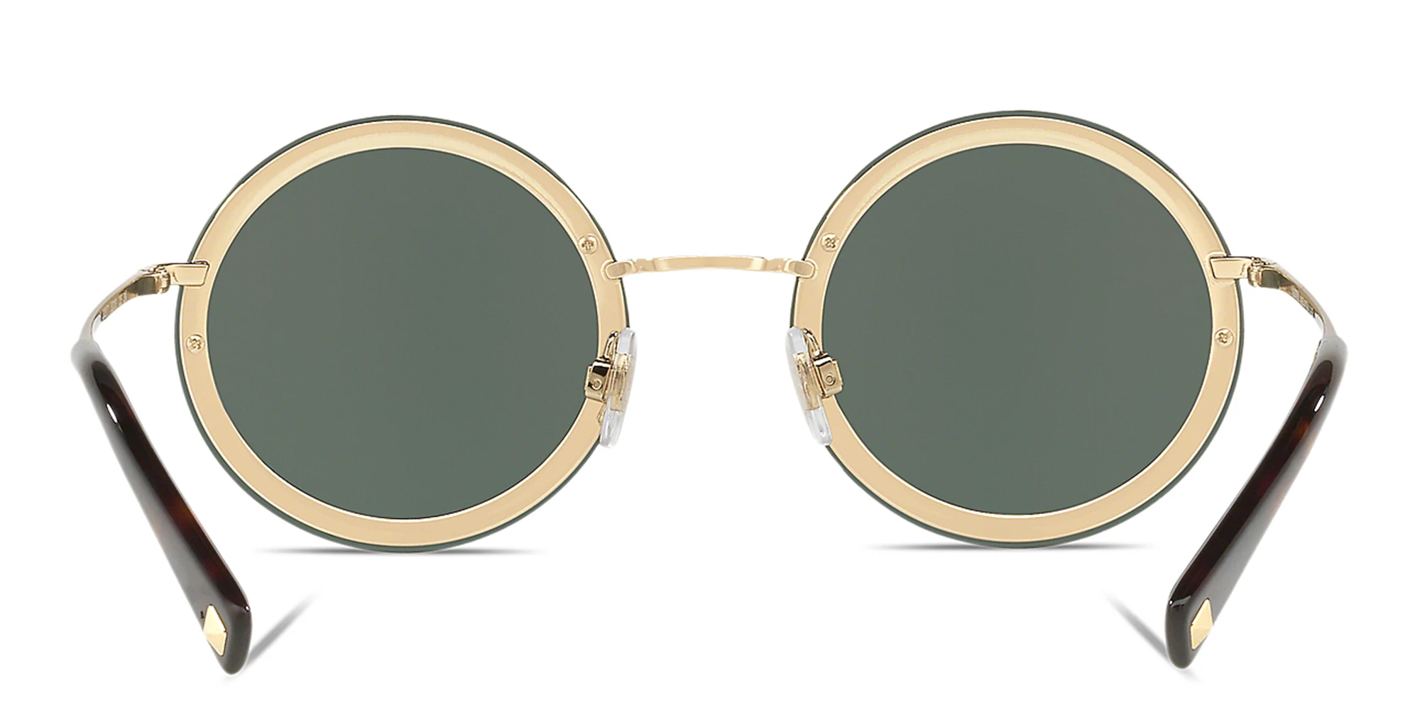 Shop VALENTINO Rimless Round Sunglasses in Black online.