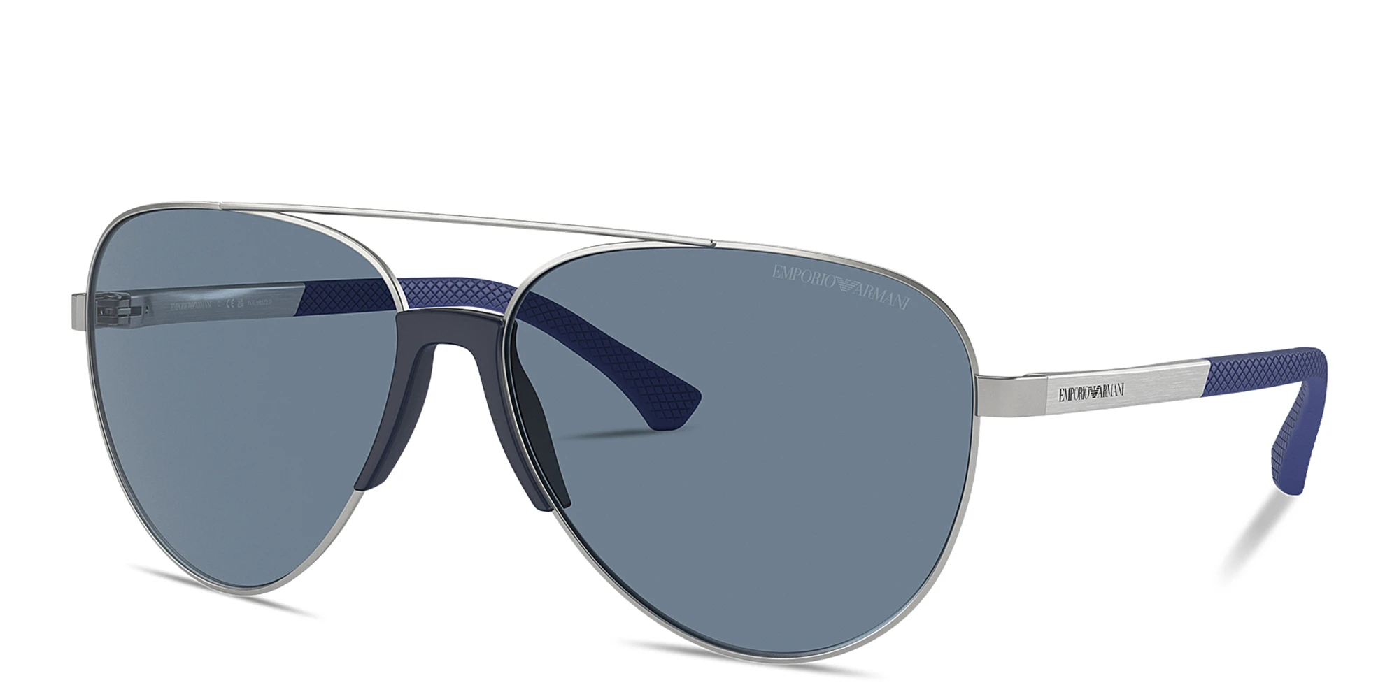 Shop Emporio Armani Logo Signature Pilot Sunglasses in Silver online.