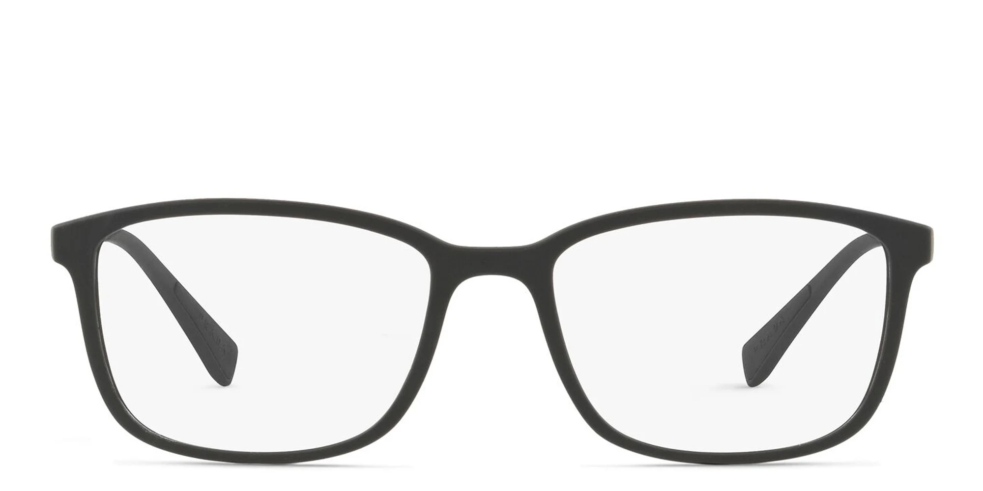 Shop Prada Linea Rossa Wide Rectangle Eyeglasses in Rubber Black online.