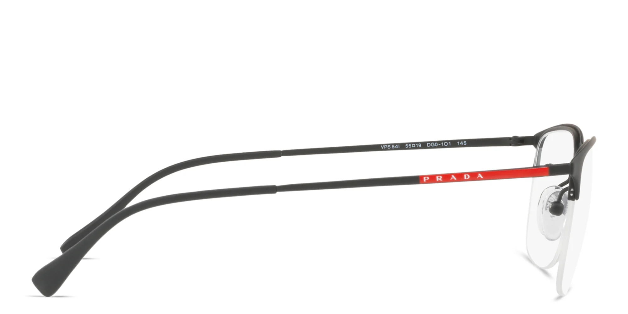 Shop Prada Linea Rossa Half-Rim Wide Rectangle Eyeglasses in Rubber Black online.