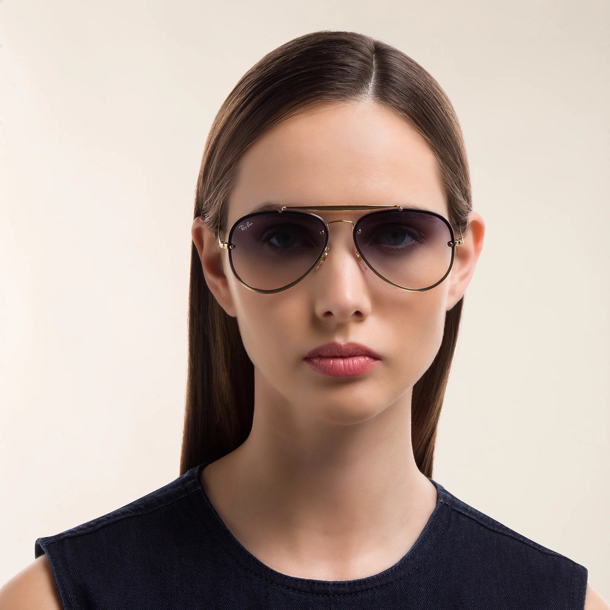 Shop Ray-Ban Blaze Aviator Unisex Rimless Sunglasses in Gold online.