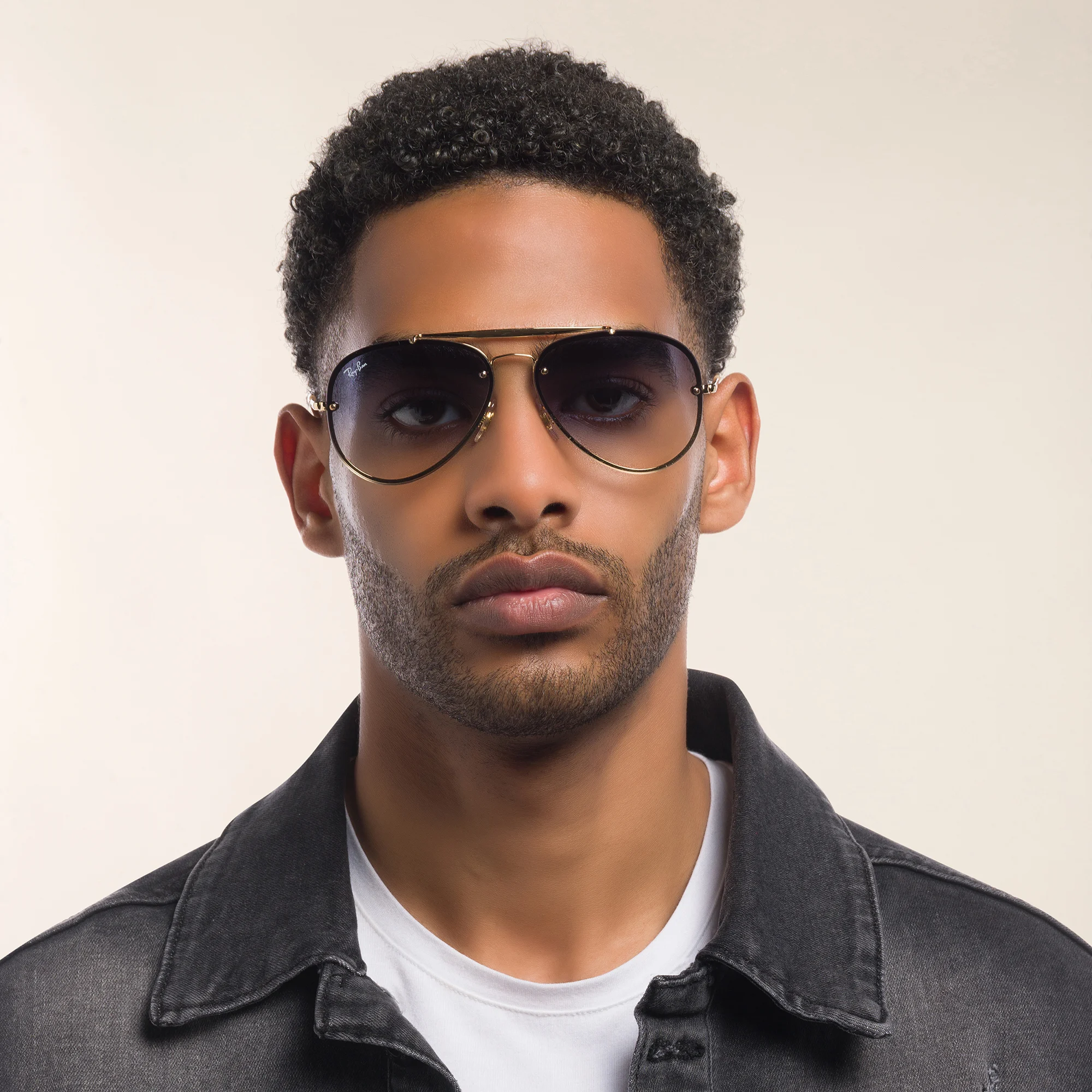 Shop Ray-Ban Blaze Aviator Unisex Rimless Sunglasses in Gold online.