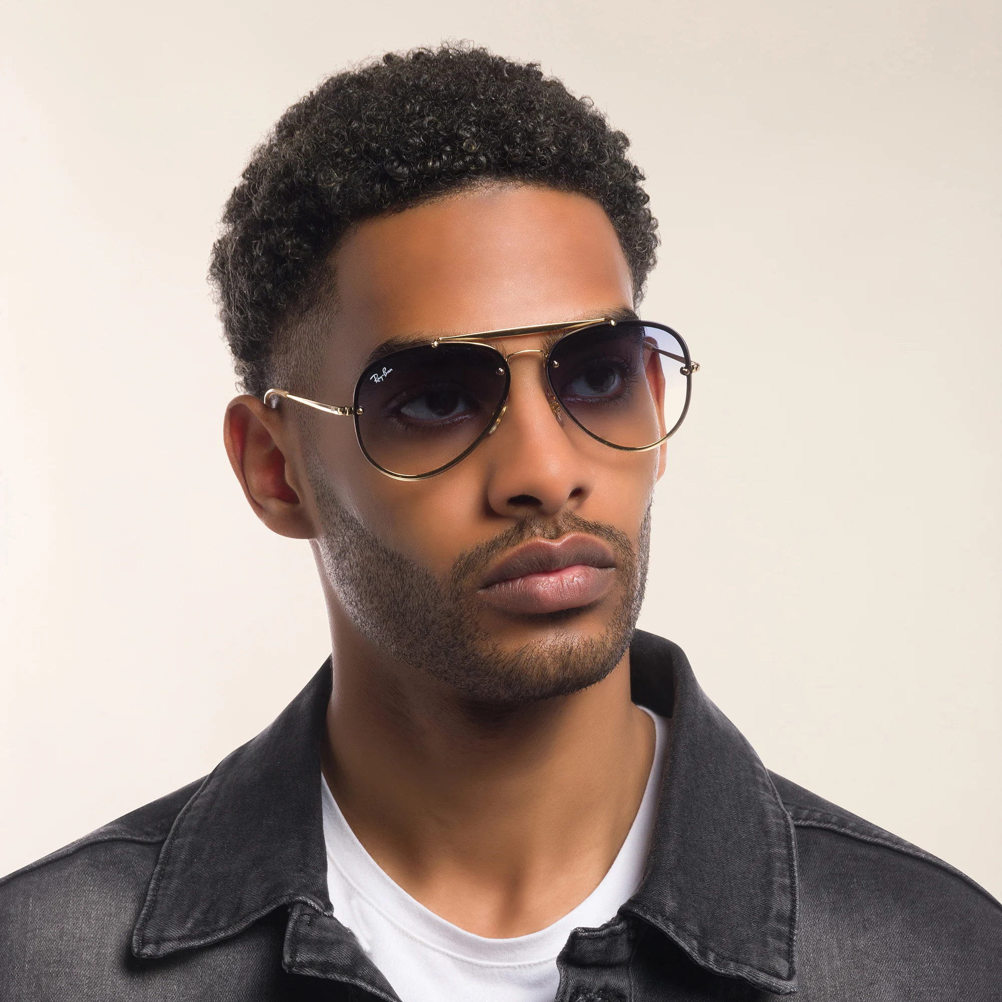 Shop Ray-Ban Blaze Aviator Unisex Rimless Sunglasses in Gold online.