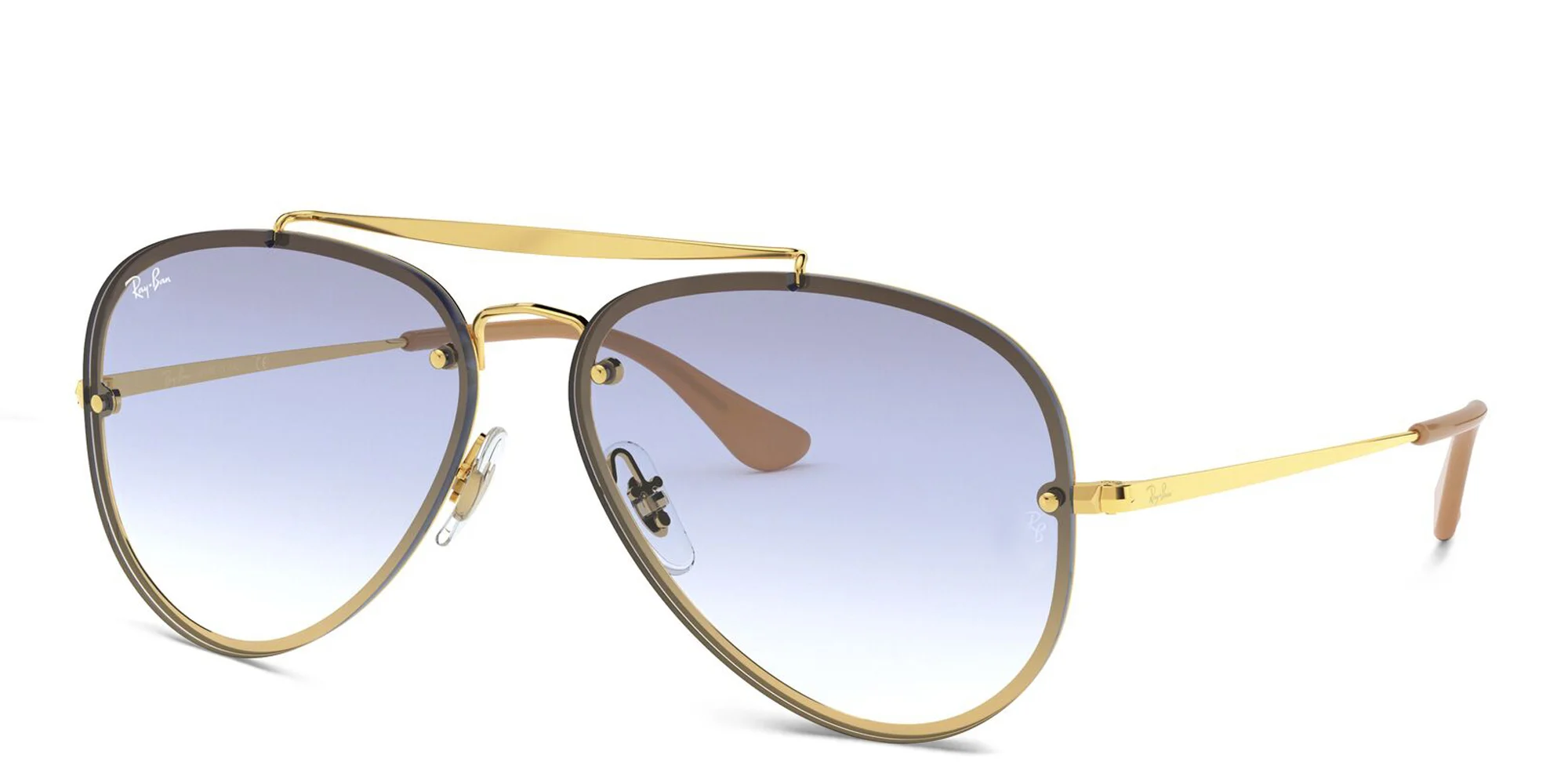 Shop Ray-Ban Blaze Aviator Unisex Rimless Sunglasses in Gold online.