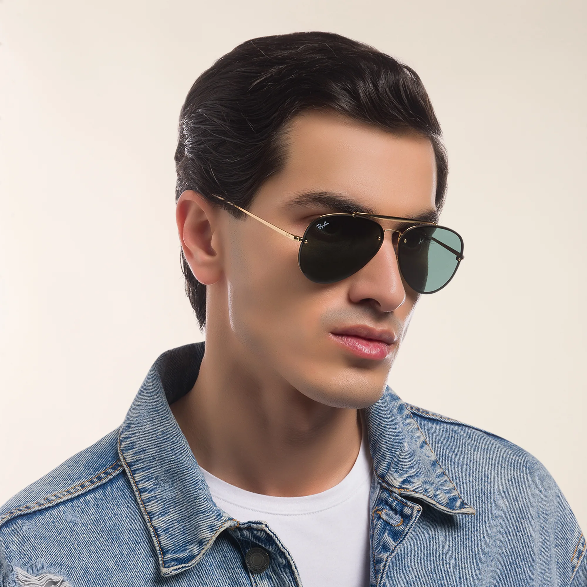 Shop Ray-Ban Blaze Aviator Unisex Rimless Sunglasses in Gold online.