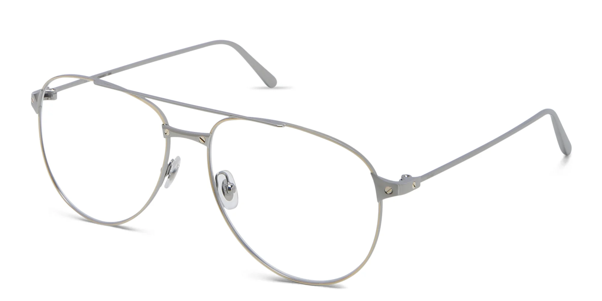 Shop Cartier Santos de Cartier Wide Aviator Eyeglasses in Ruthenium online.