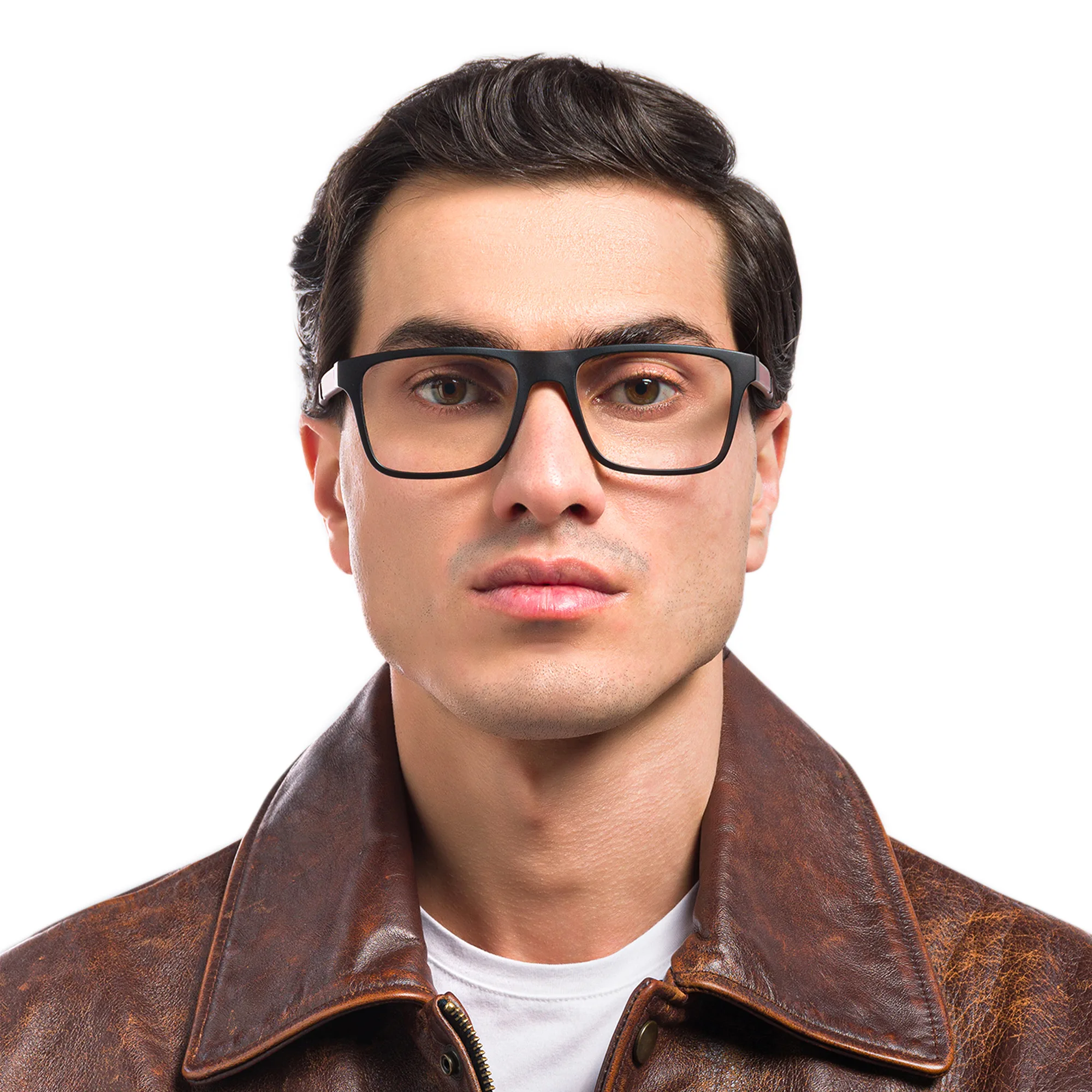 Shop Emporio Armani Rectangle Eyeglasses in Matte Black online.