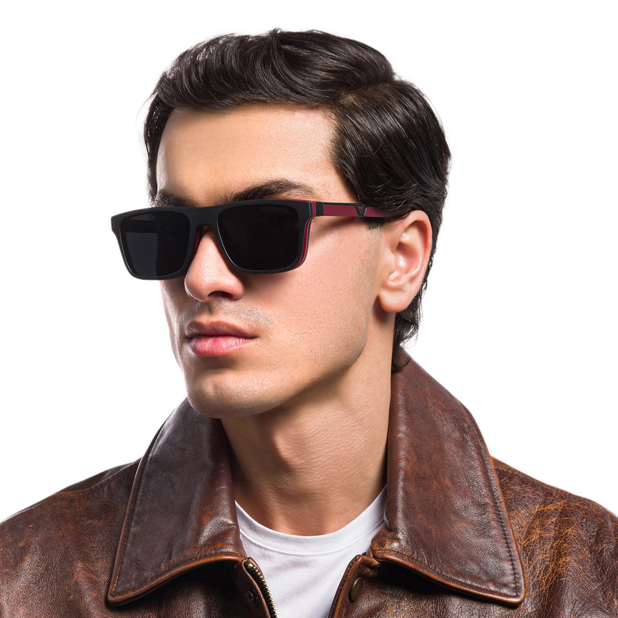 Shop Emporio Armani Rectangle Eyeglasses in Matte Black online.