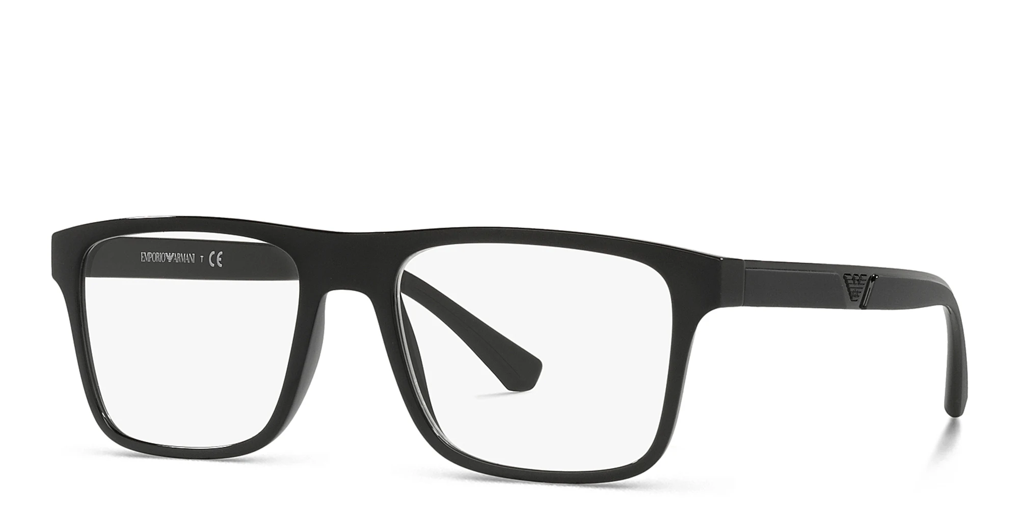 Shop Emporio Armani Rectangle Eyeglasses in Rubber Black online.