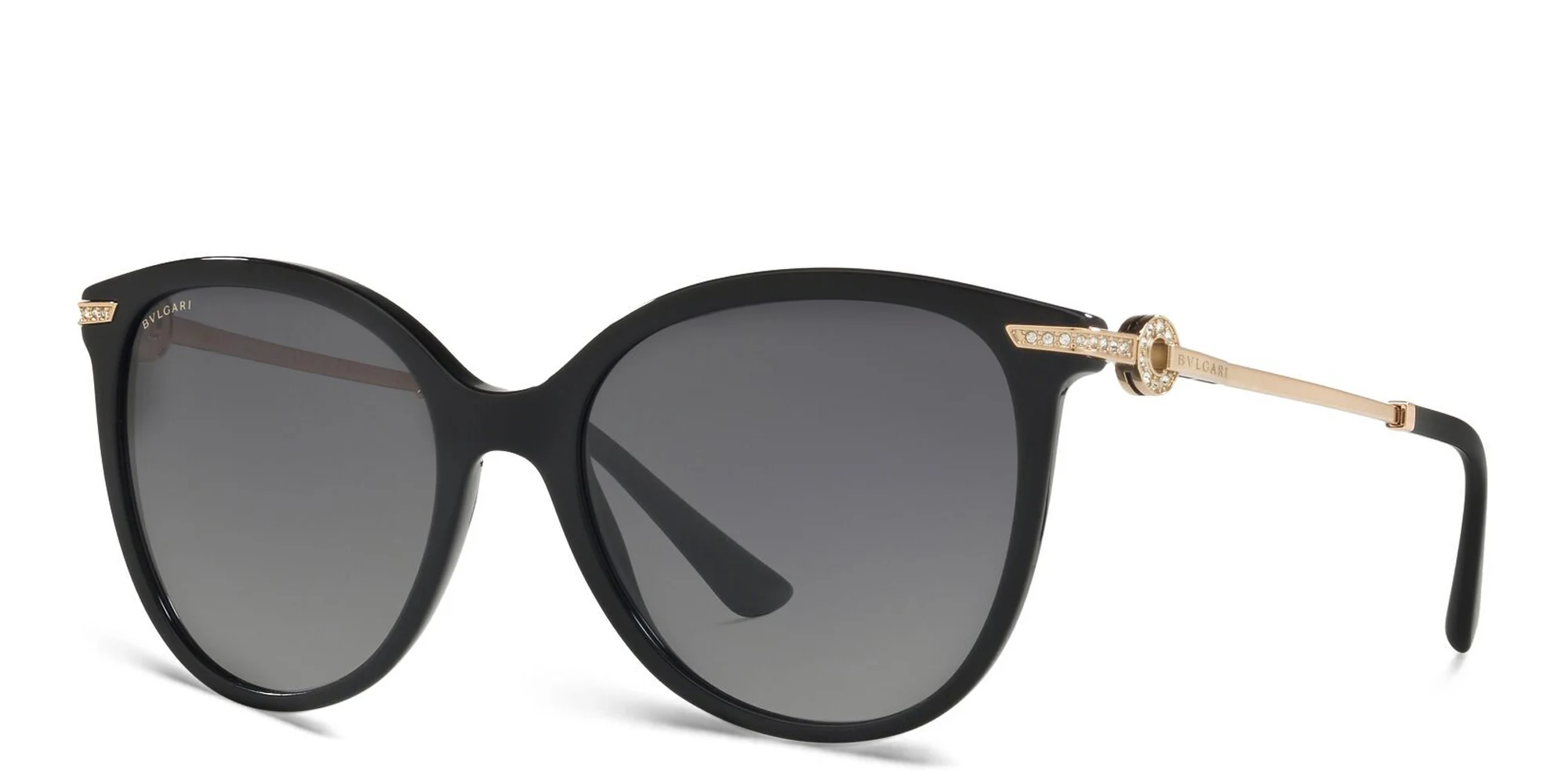 Shop BVLGARI Cat Eye Sunglasses in Black online.