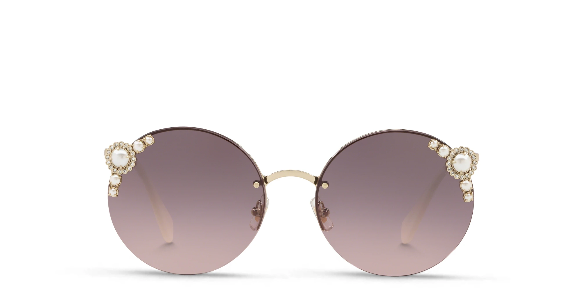 Shop MIU MIU Rimless Round Sunglasses in Pale Gold online.