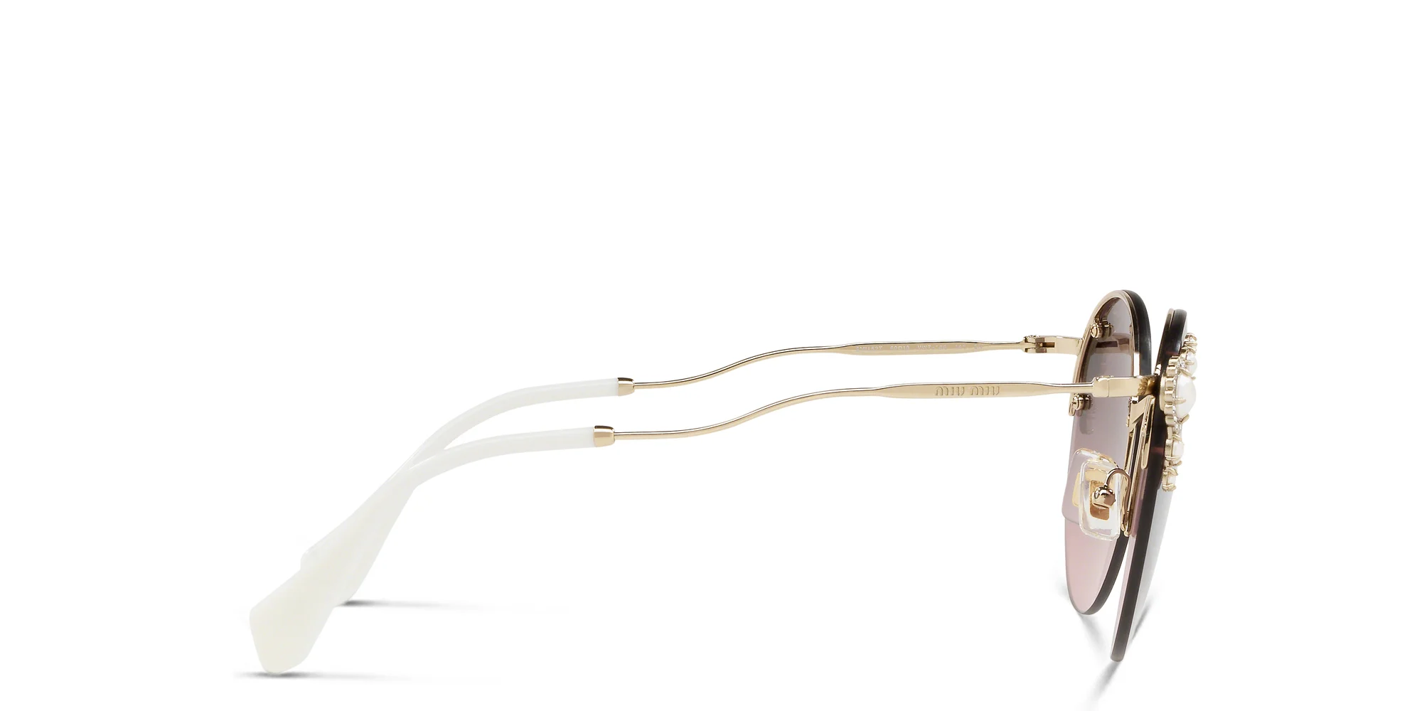 Shop MIU MIU Rimless Round Sunglasses in Pale Gold online.